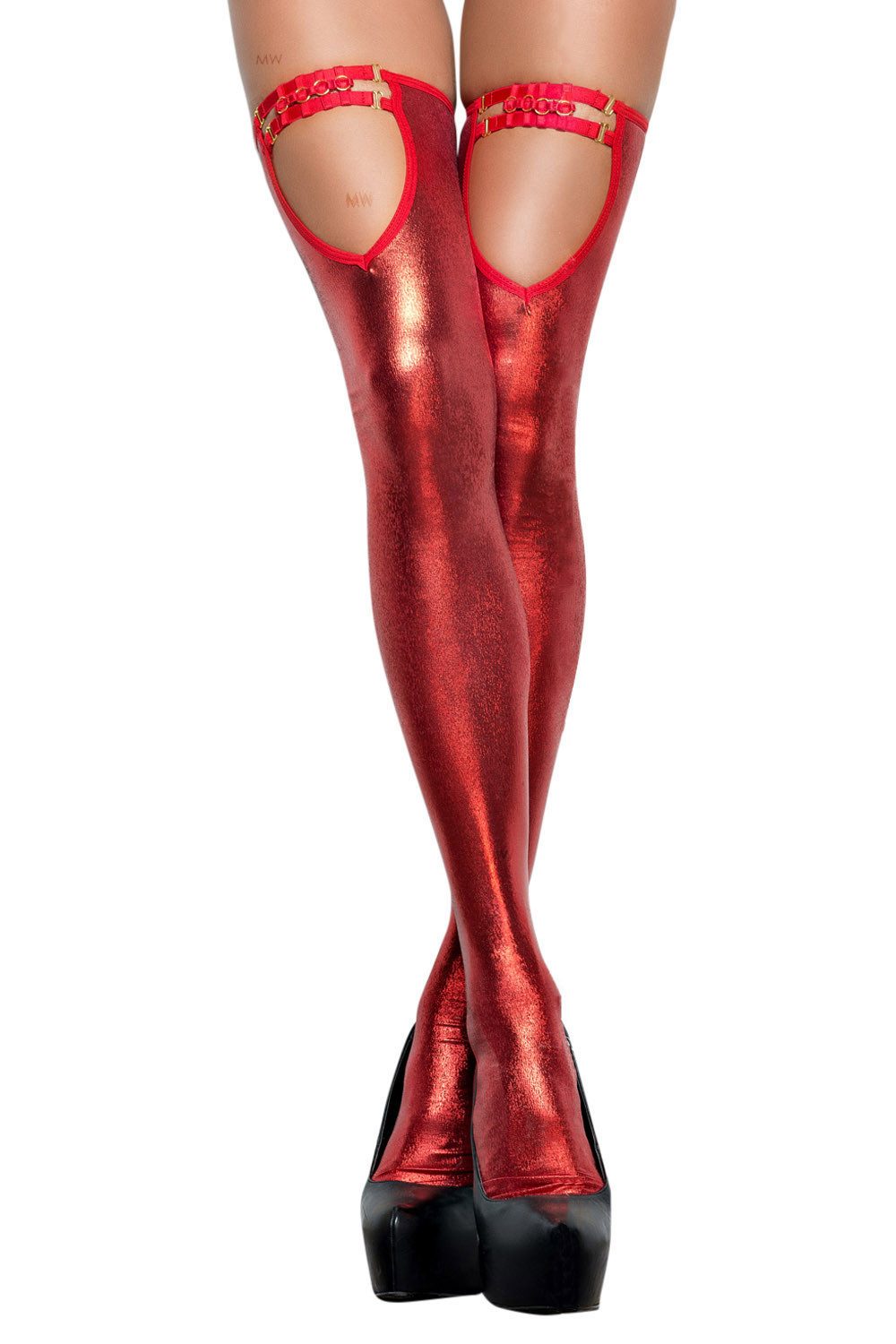 Me Seduce Strümpfe Dessous wetlook Strümpfe in rot halterlos Stockings