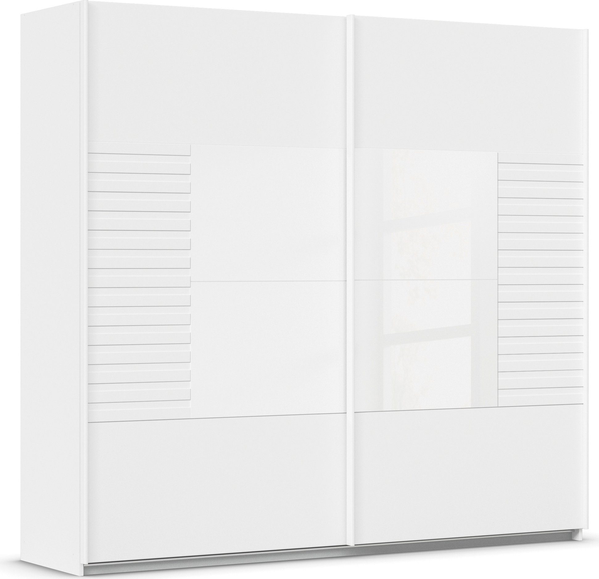 rauch Schwebetürenschrank Kleiderschrank Schrank Garderobe Schlafzimmerschrank RUGA Auflagen in moderner Lamellen-Optik, mit Glasauflagen MADE IN GERMANY