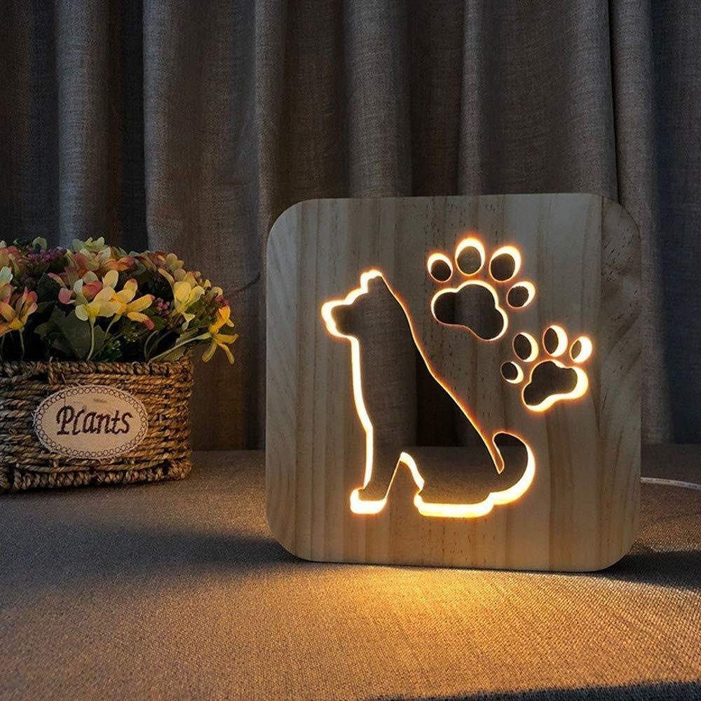 Schreibtischlampe Holz Tischlampe,3D Nachtlicht Jormftte