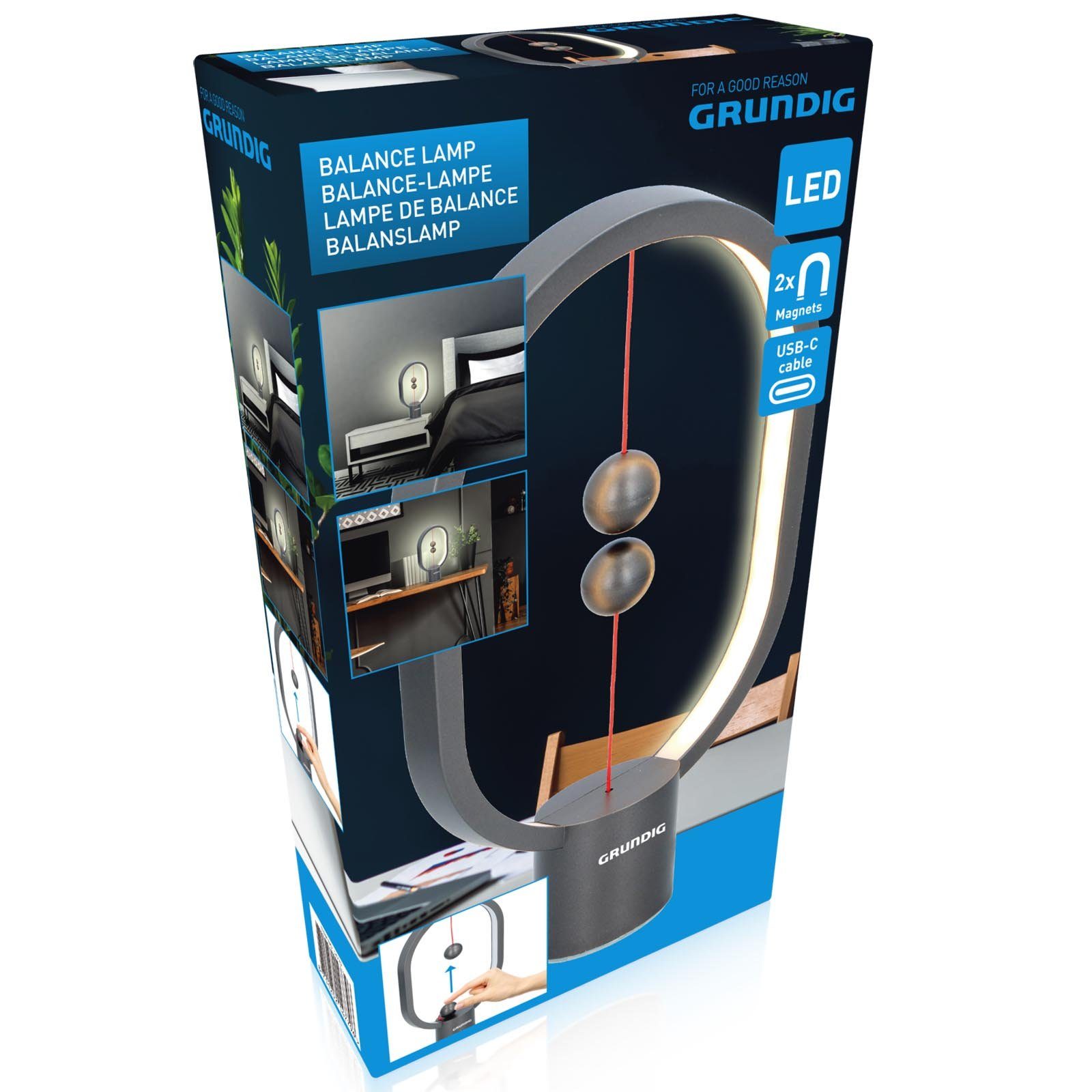 Grundig LED Nachttischlampe Balance Lampe Tischlampe, LED fest integriert, Schwarz USB-C 5W 4V