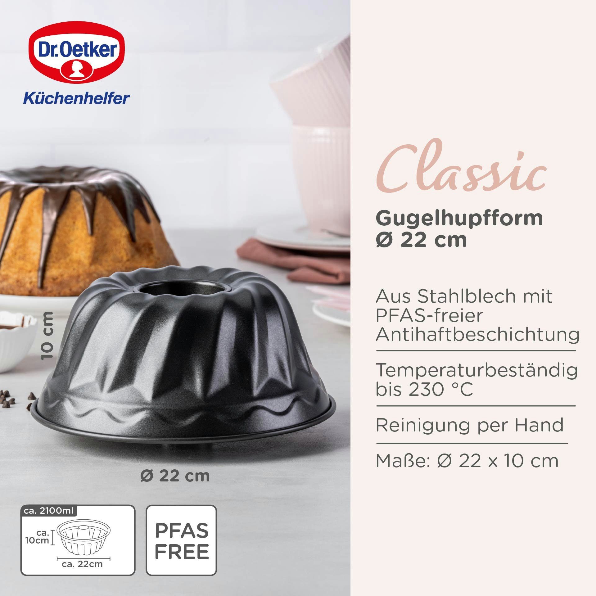 Dr. Oetker Küchenhelfer Gugelhupfform Classic, Kuchenform, Napfkuchenform, Backform