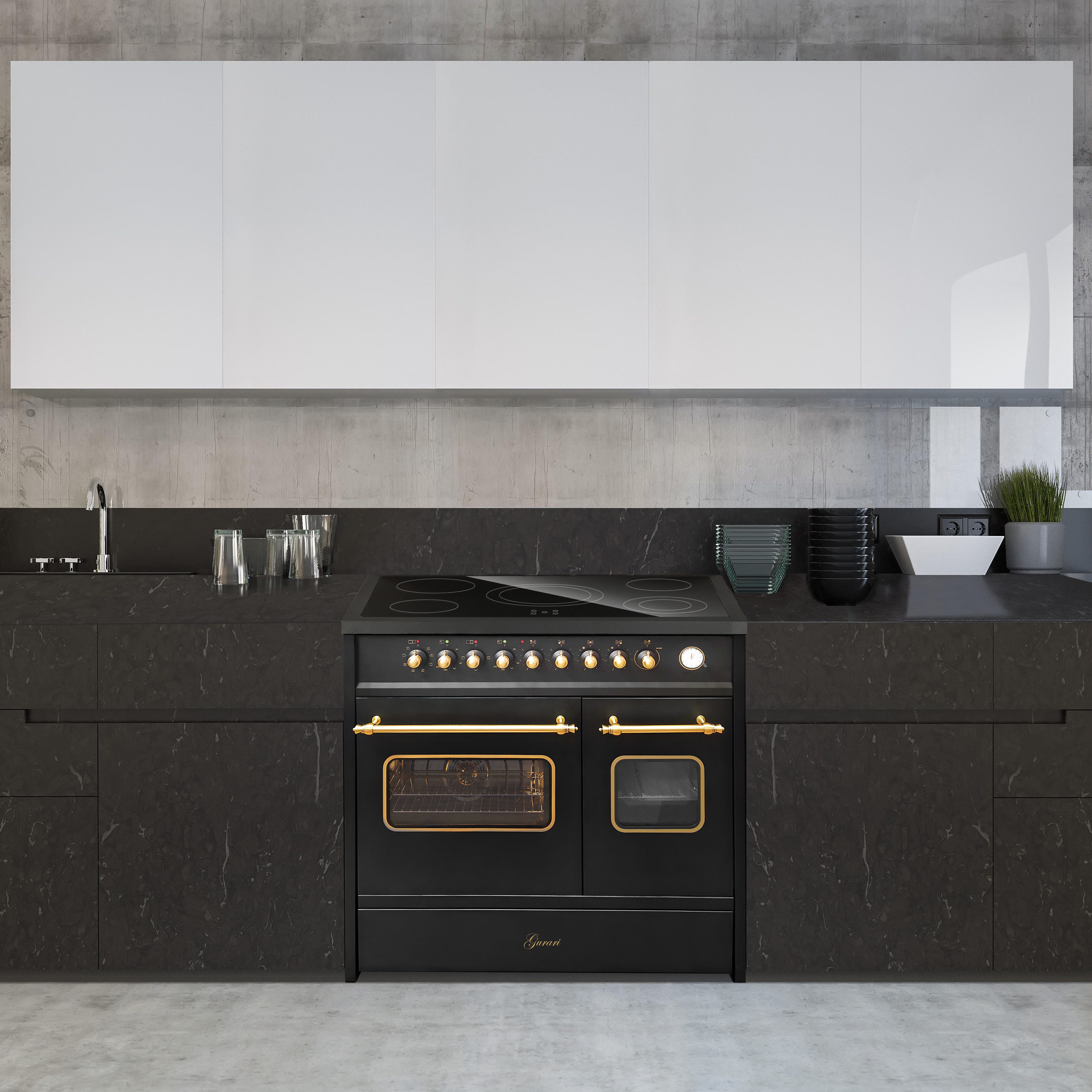 GURARI Elektro-Standherd 90 cm, Doppelbackofen, Schwarz, Nostalgie Herd GCH E 912 DF BL r.., mit 1-fach-Teleskopauszug, Elektro Standherd 90 cm, Doppelbackofen, Schwarz, Nostalgie Herd