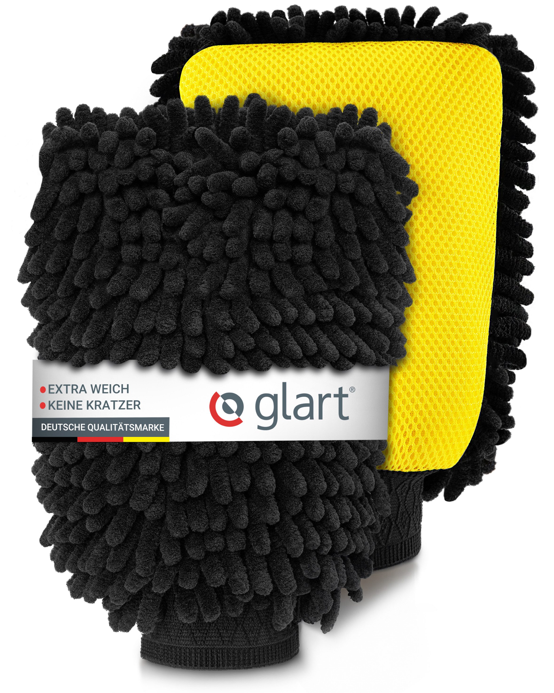 Glart 2er Set Premium Zottel Auto Waschhandschuhe, Chenille Mikrofaser, Kfz Mikrofasertuch (80% Polyester, 20% Nylon)