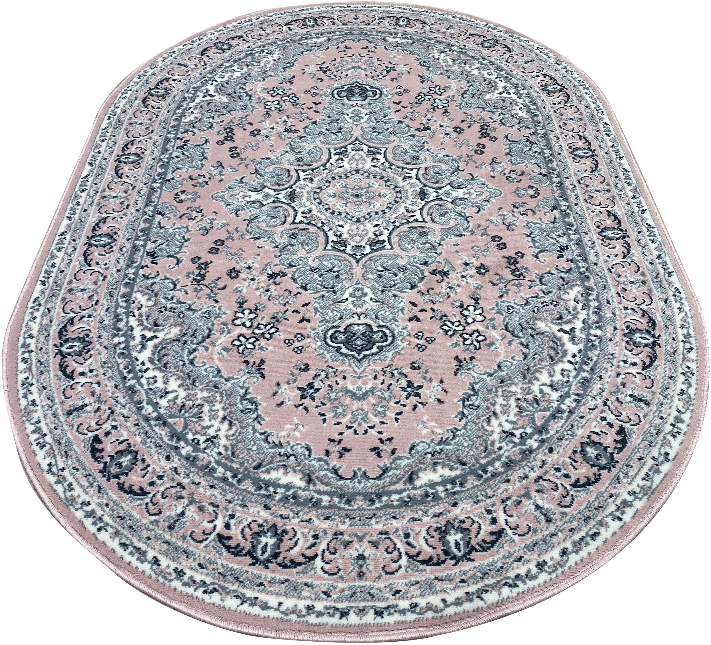 Teppich Oriental, Home affaire, oval, Höhe: 7 mm, Orient-Optik, mit Bordüre, Kurzflor, pflegeleicht, elegant rosa