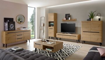 Furn.Design Wohnwand Ronson, (in Artisan Eiche mit schwarz, 4-teiliges Set, ca. 360 x 197 cm), skandinavisches Design