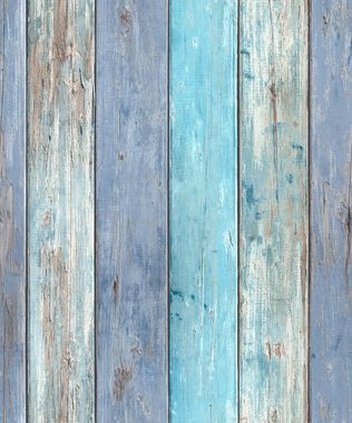 Erismann Vinyltapete, Mustertapete, Erismann 10200-08 Imitations 2 Wandtapete Holz/Stein blau Tapete