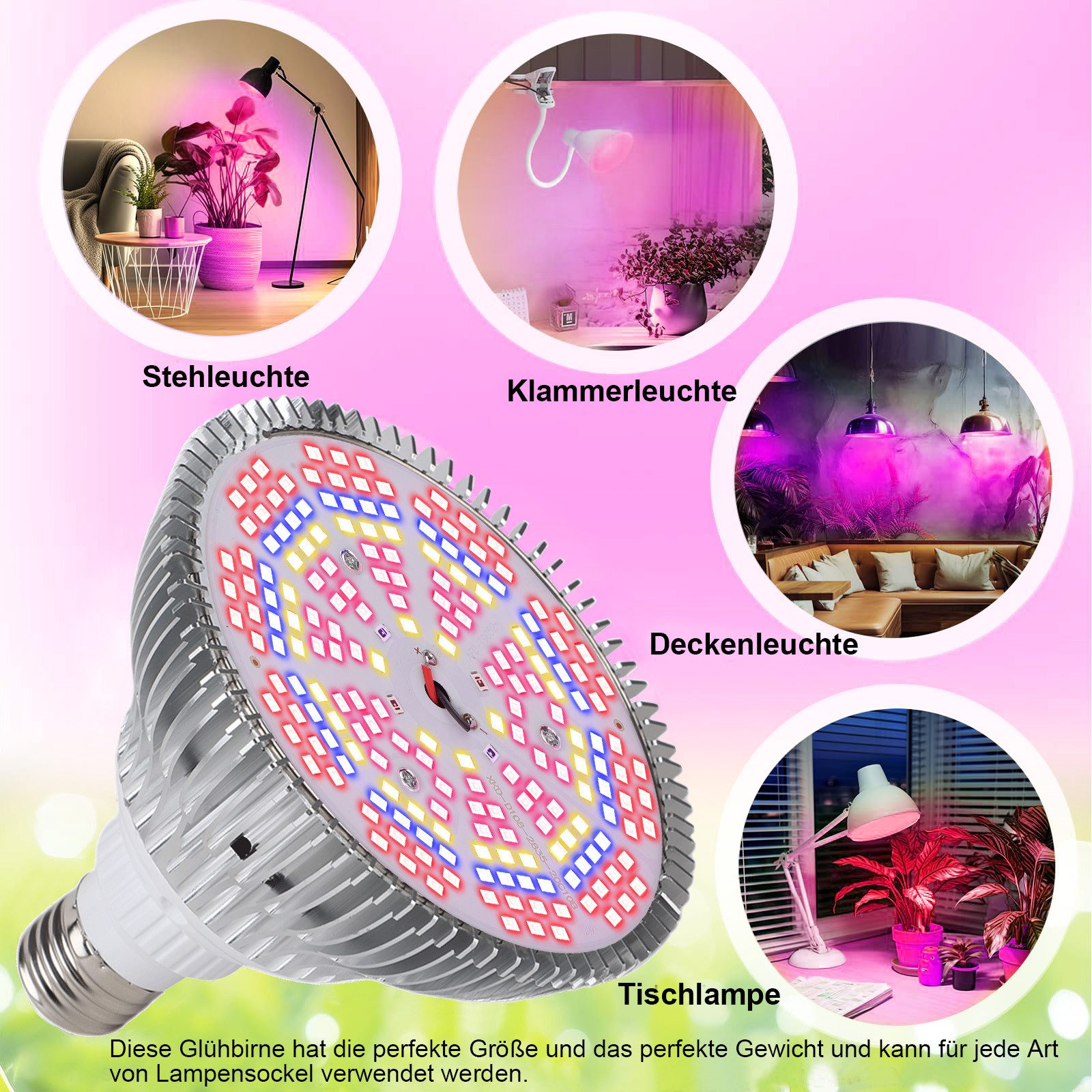 Jibenhome Pflanzenlampe Wachstumslampe Glühbirne Pflanzenlampe Leuchtmittel 200 LED Grow Lampe, Vollspektrum-E27, LED fest integriert, LED Pflanzenlampe Leuchtmittel für Blumen,Organische
