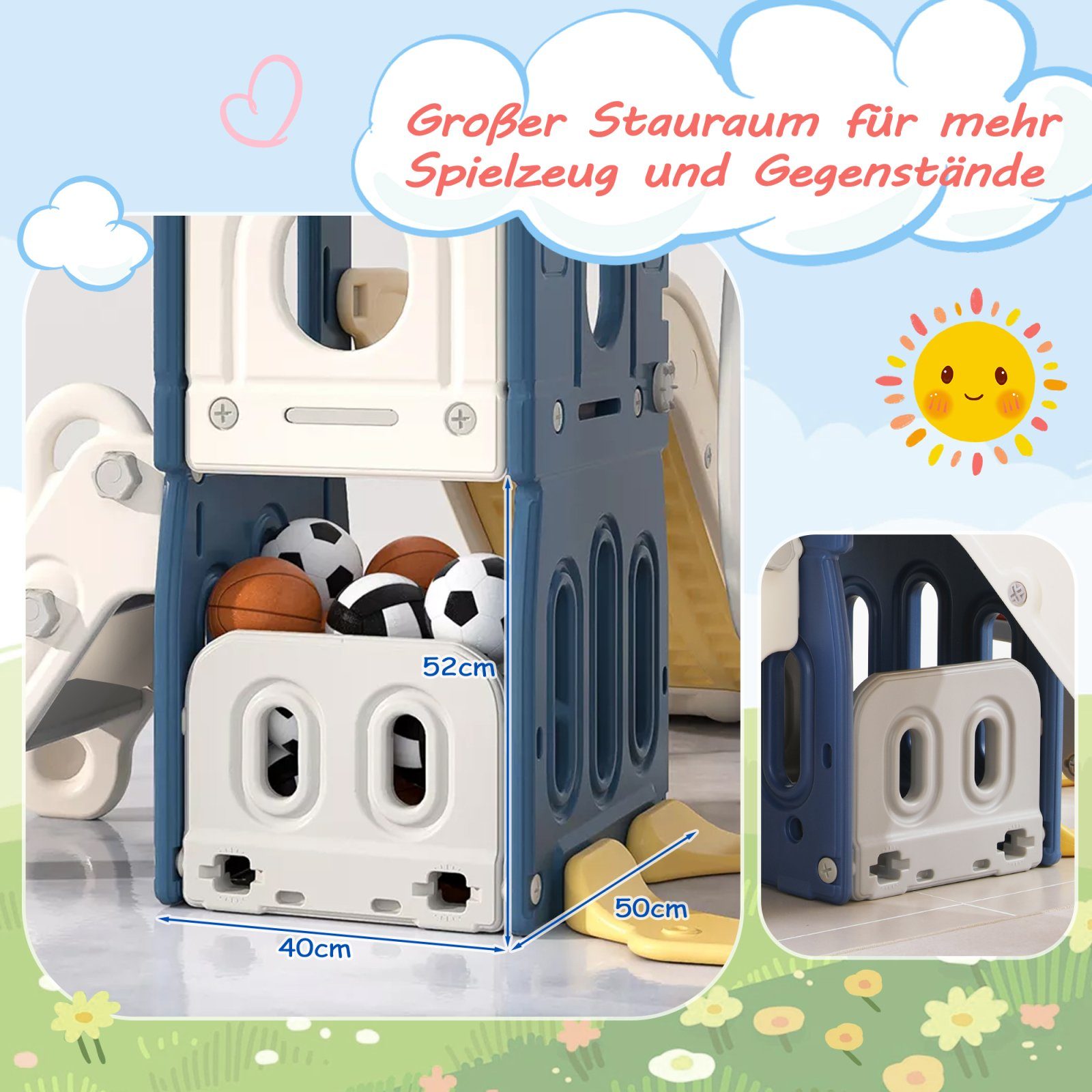 Kletterspielzeug 5 in Spielplatz für Kinder Basketballrahmen Kinderrutsche Stauraum Schaukel Indoor-Rutsche Slide Gartenrutsche SEEZSSA 1 Klettern Kinder,