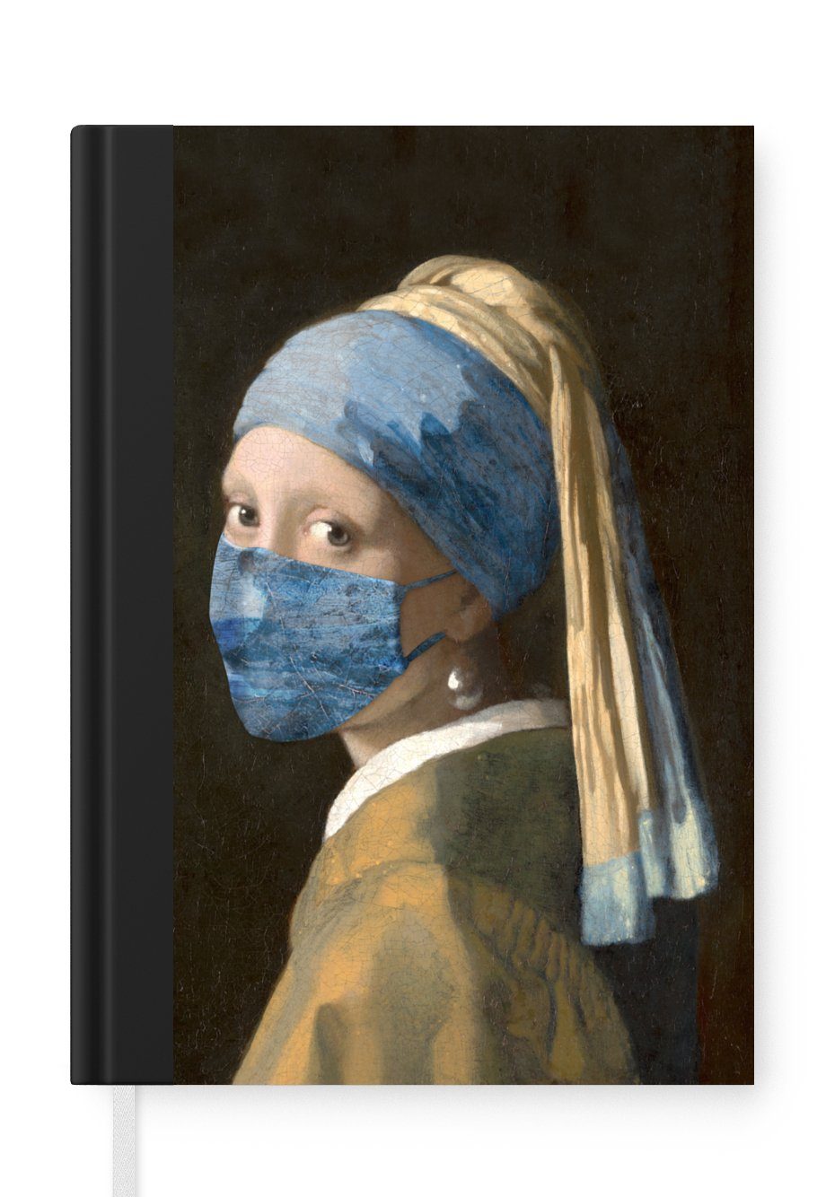 MuchoWow Notizbuch Das Mädchen mit dem Perlenohrring - Johannes Vermeer - Mouthcap, Journal, Merkzettel, Tagebuch, Notizheft, A5, 98 Seiten, Haushaltsbuch