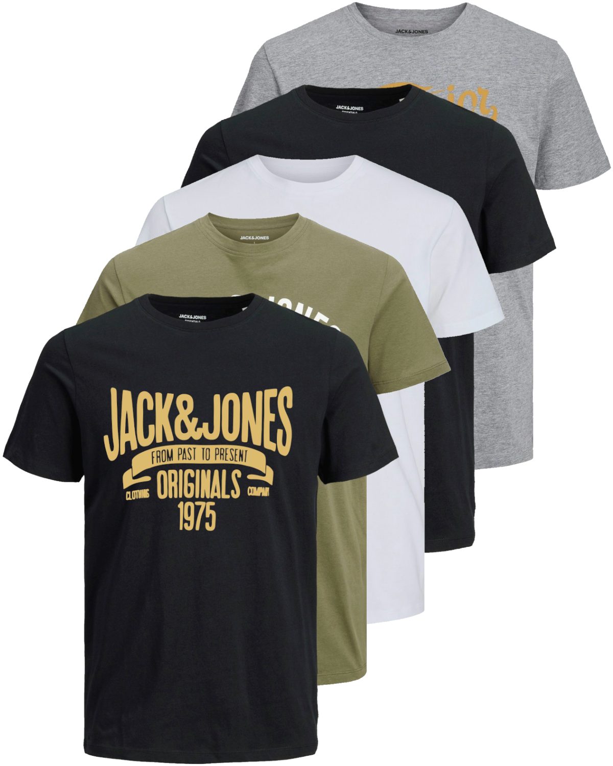 Jack & Jones Print-Shirt Bedrucktes T-Shirt aus Baumwolle (5er-Pack)