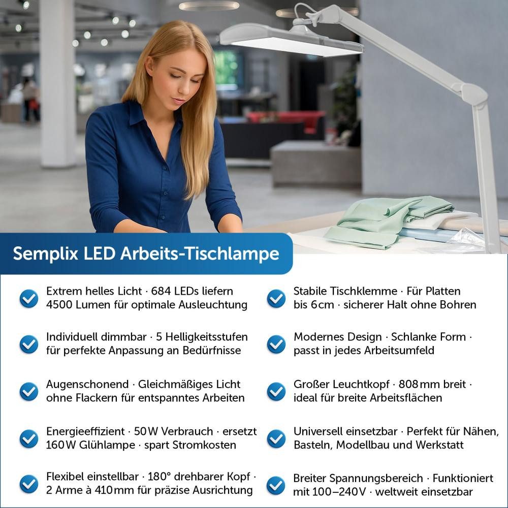 Semplix LED Arbeitslicht - Tischlampe silber (684 LED / dimmbar / Tischklemme), LED fest integriert – Bild 2 von 5