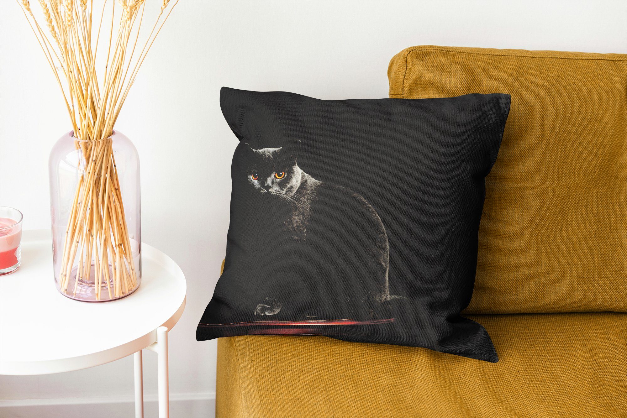 Dekokissen mit Deko, Zierkissen Porträt Sofakissen Britisch-Kurzhaar-Katze, einer Wohzimmer, Schlafzimmer, für MuchoWow Füllung