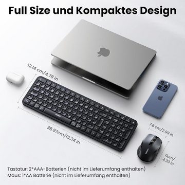 UGREEN kabellos (Bluetooth 5.0+2.4G) Tastatur- und Maus-Set, mit Shortcut-Tasten, Funktastatur mit Maus 4000 DPI für Windows/macOS
