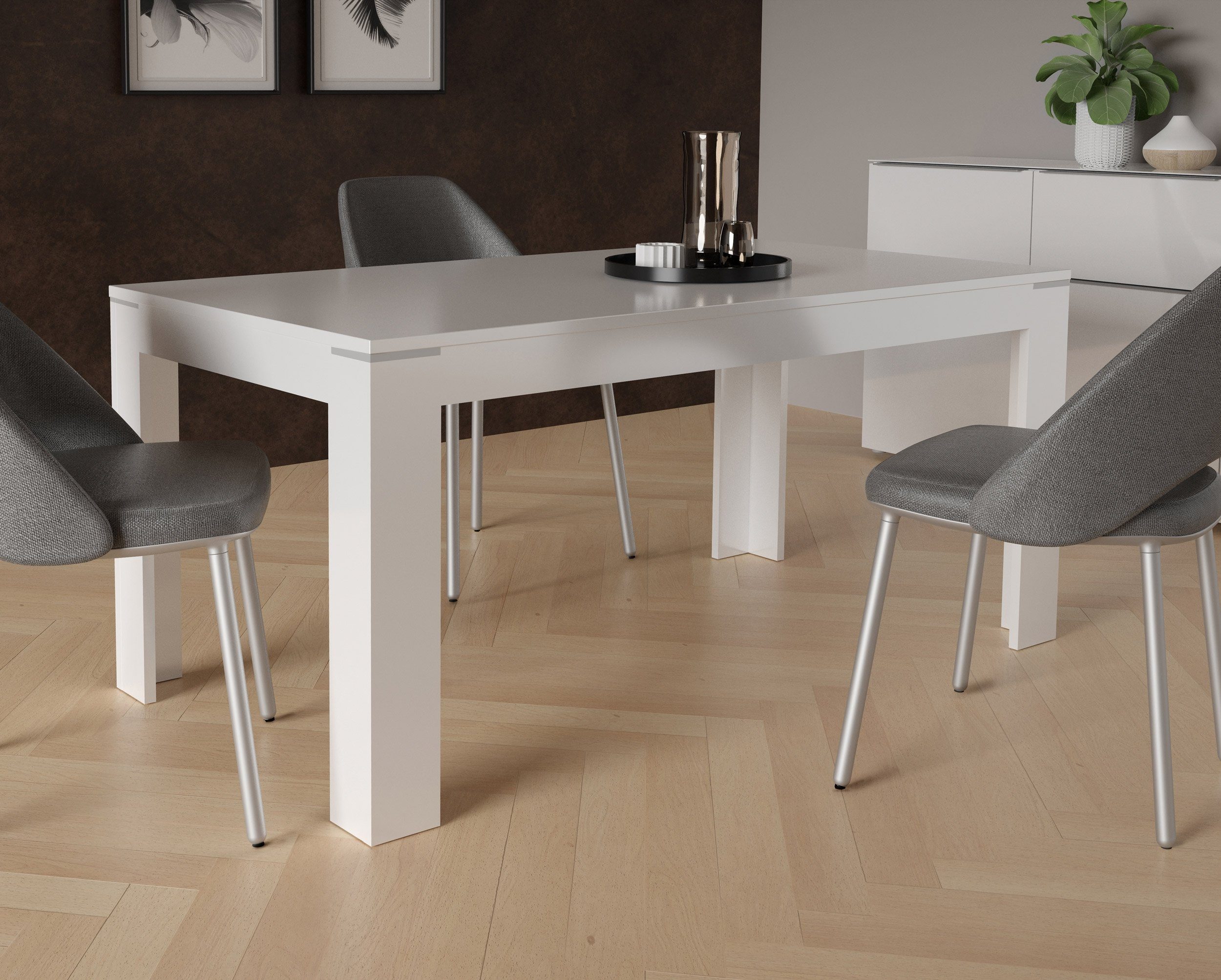 Newroom Esstisch Tisch Violetta, Ausziehbar Esstisch Hochglanz Modern Weiß Esszimmer