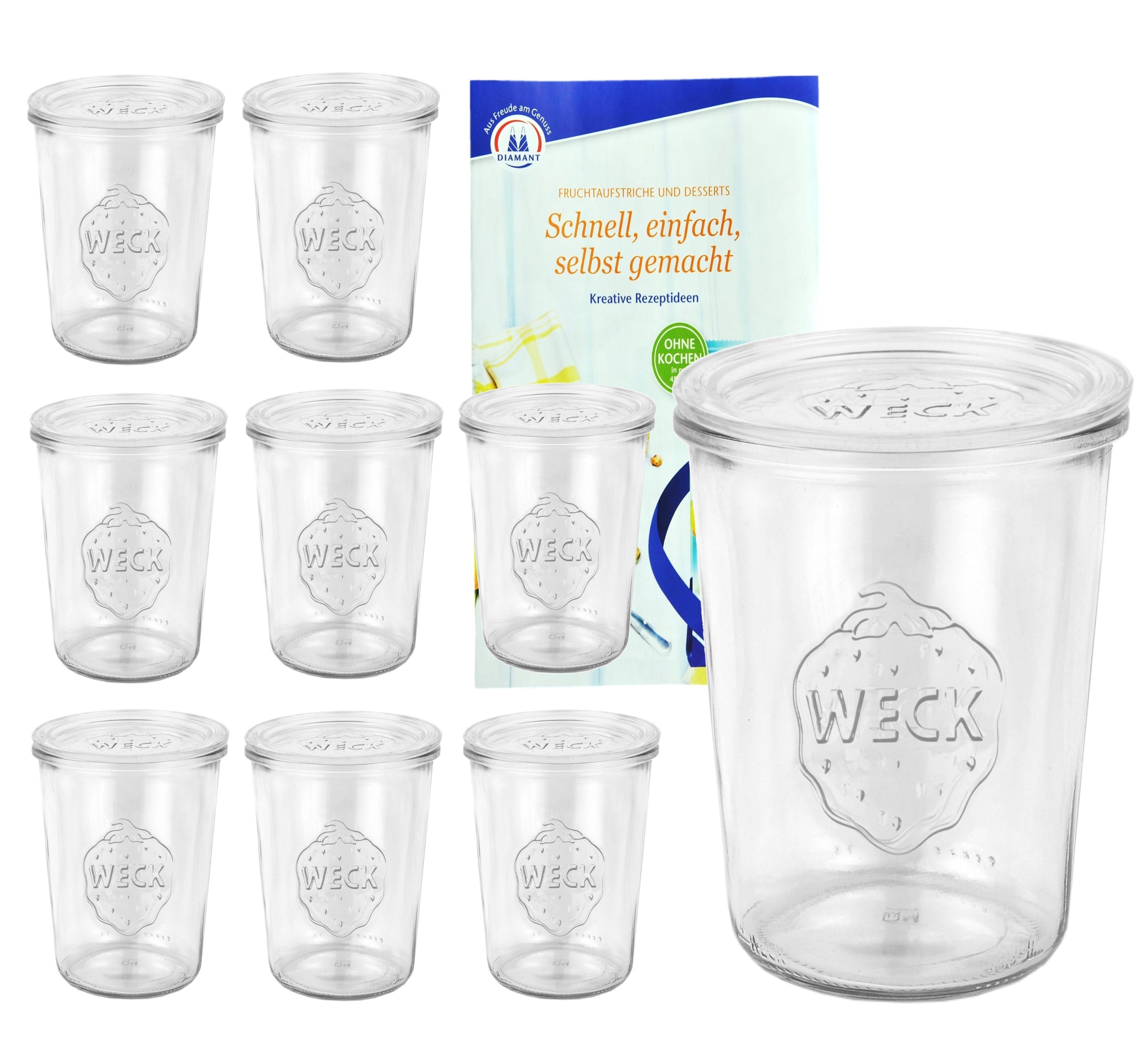 MamboCat Einmachglas 9er Set Weck Gläser 850ml, 3/4L Sturzgläser mit 9 Glasdeckeln, Glas