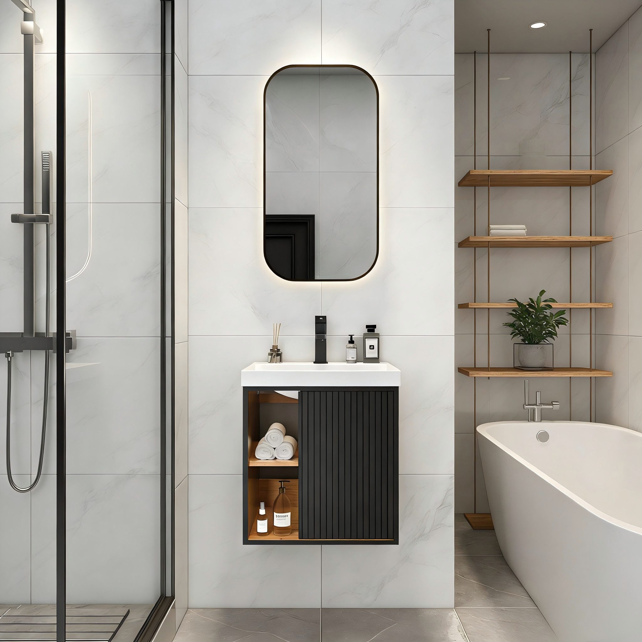 UEV Waschtisch klein Waschbecken mit Unterschrank set Badmöbel Gäste-WC hängend 50cm (Waschplatz ausreichend Stauraum,Badmöbel Set für Badezimmer, Unterschrank  – Bild 3 von 5