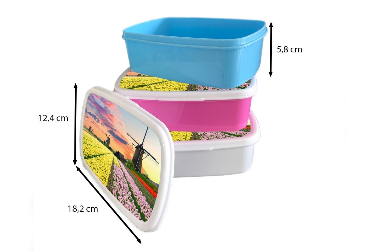- weiß Lunchbox - Tulpen Jungs Brotbox (2-tlg), und Kinder Brotdose, Windmühle Natur, Erwachsene, MuchoWow und Kunststoff, für Mädchen für