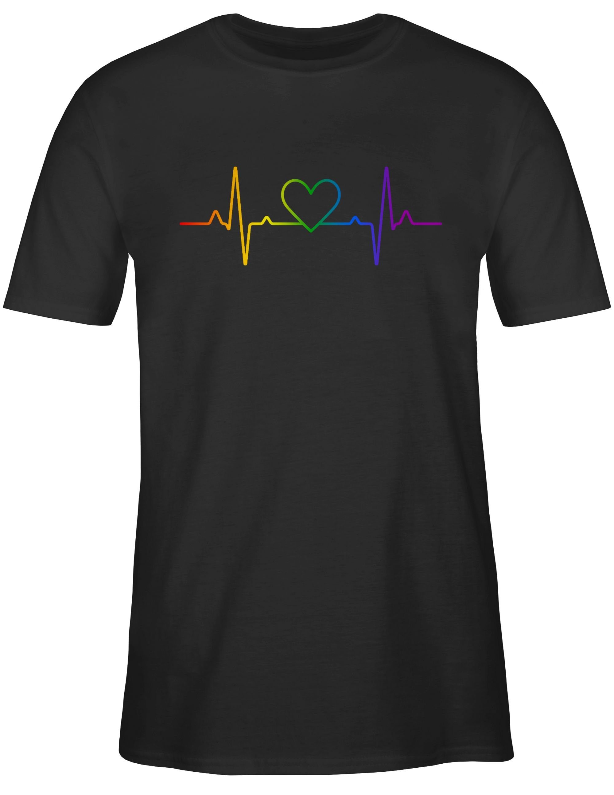 Kleidung Regenbogen 02 T-Shirt Shirtracer Pride LGBT Herzschlag Schwarz