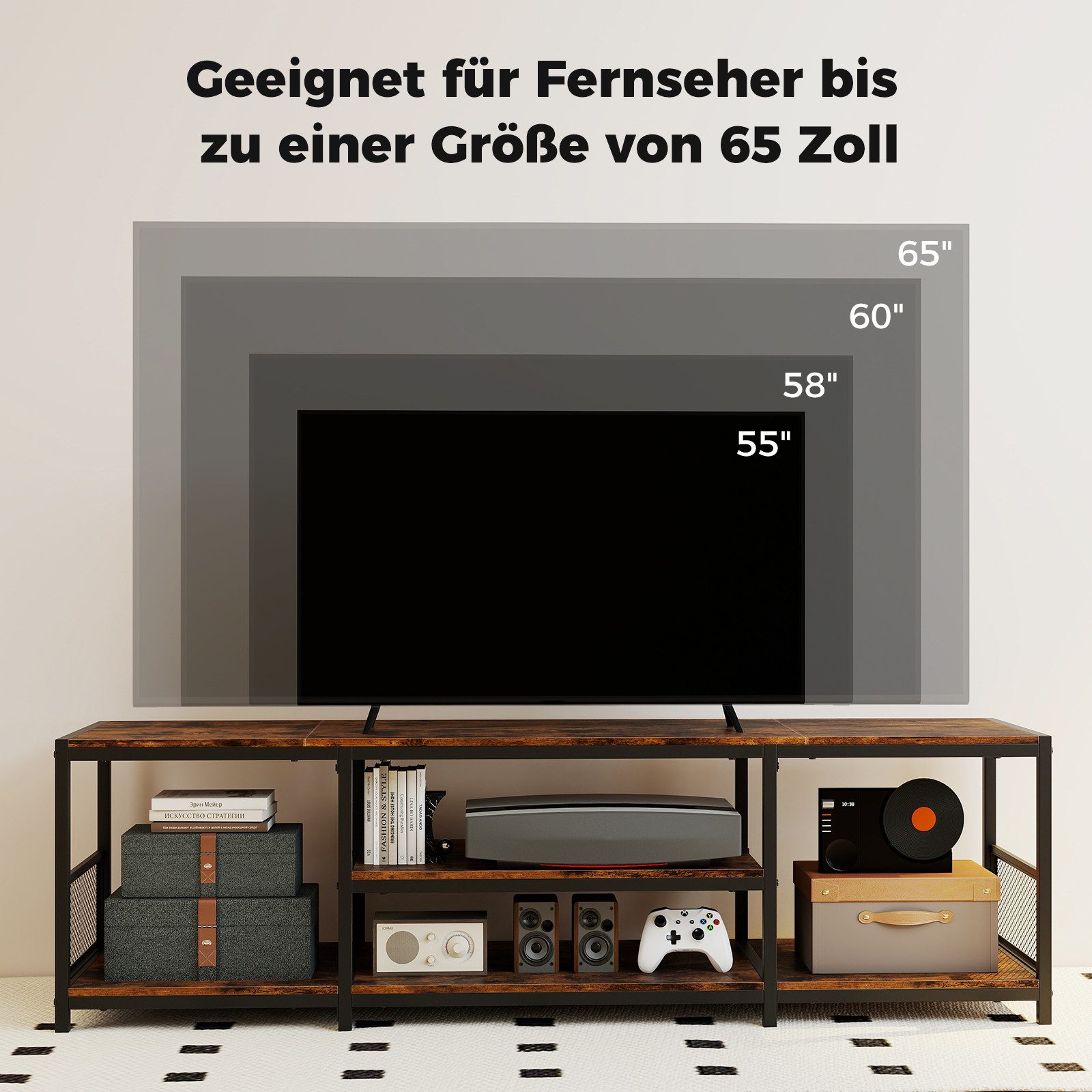 COSTWAY TV-Schrank TV-Regal mit offenen Ablage, Metall, 150cm