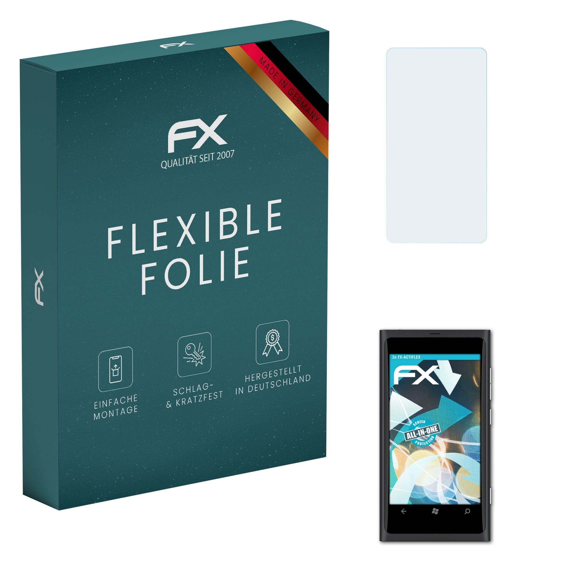 atFoliX Schutzfolie Displayschutzfolie für Nokia Lumia 800, (3 Folien), Ultraklar und flexibel