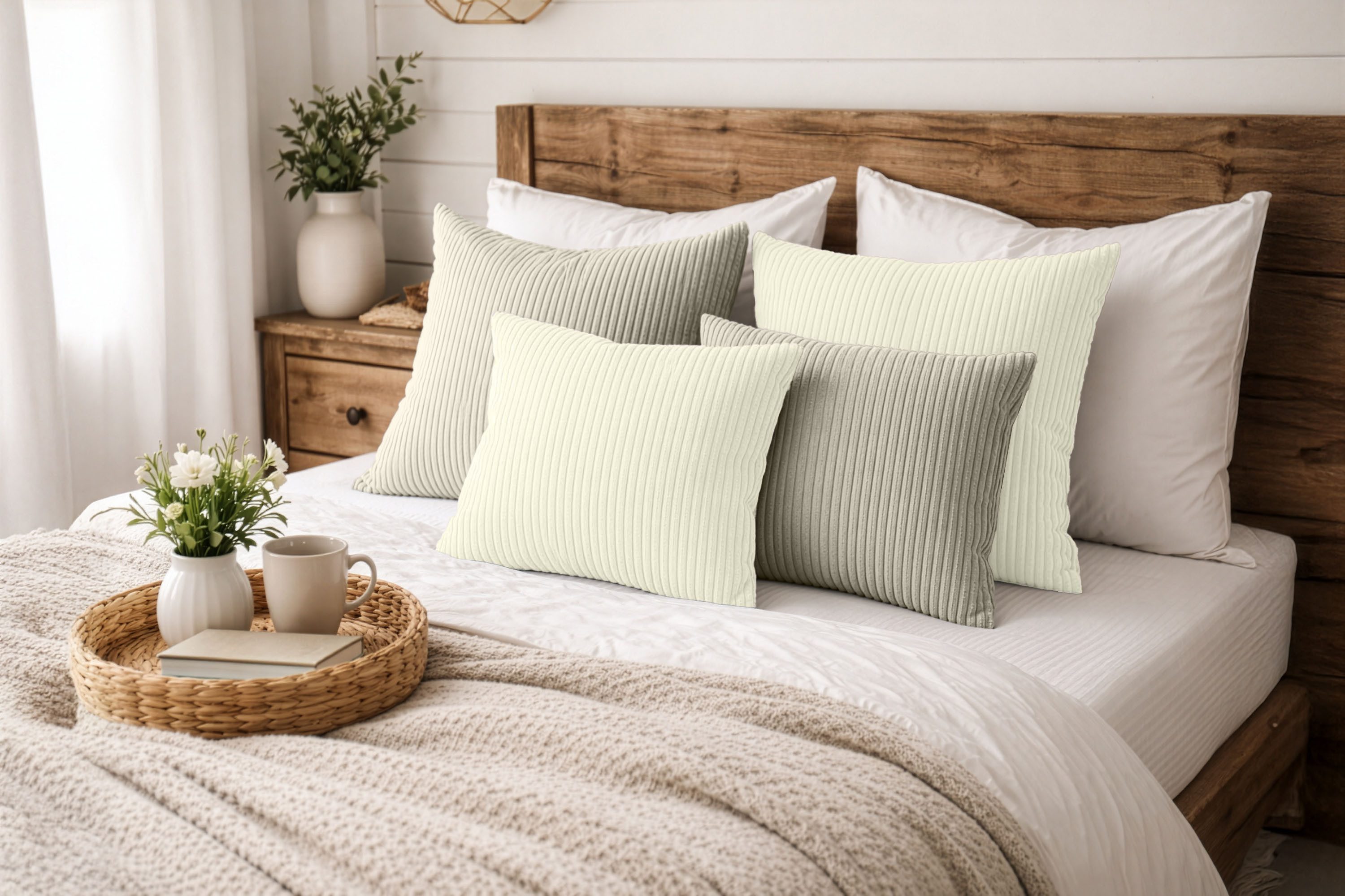 Amilian Dekokissen Sofakissen 4er Set mit Füllung - 2x 45x45 + 2x 35x45 cm, Hotelverschluss, waschbar, formstabil