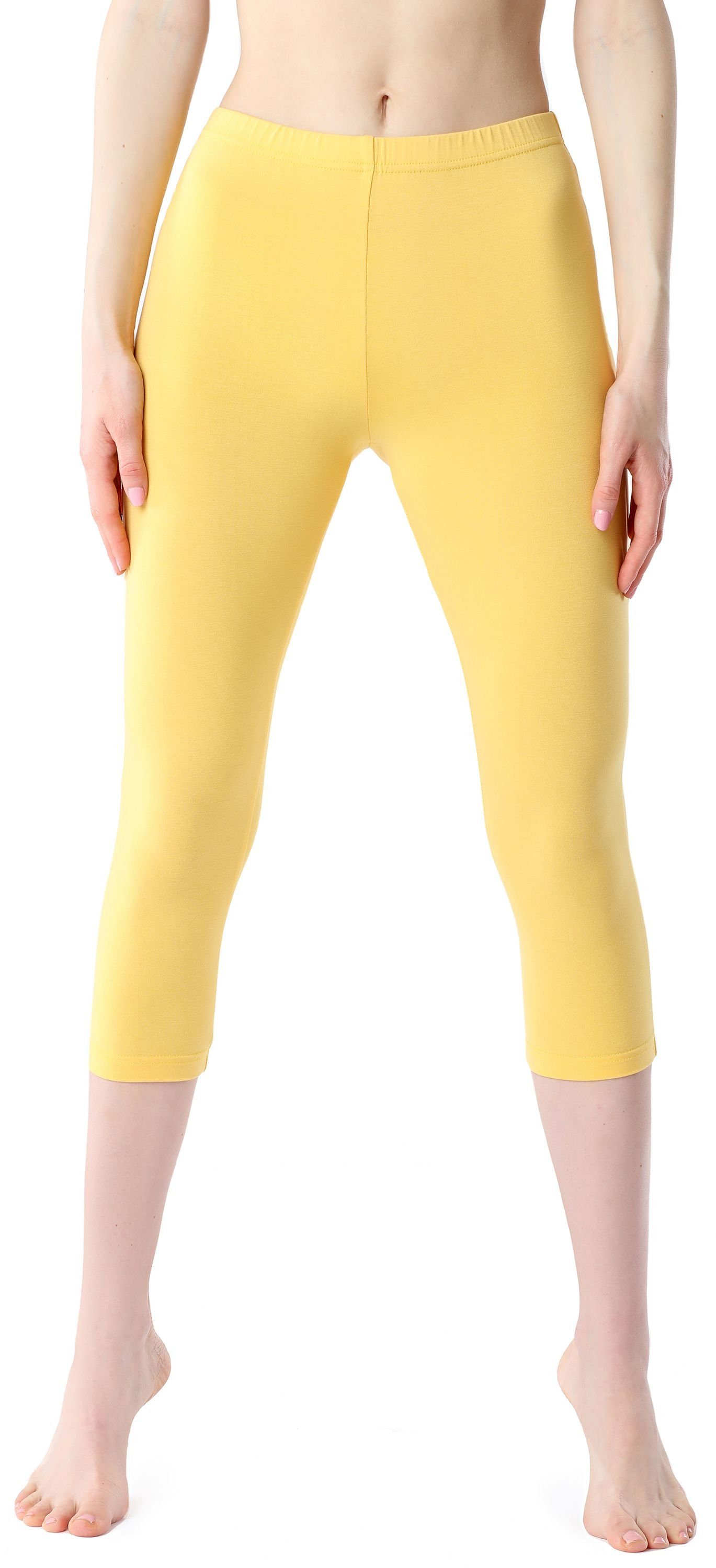 BLV50-204 (1-tlg) aus Damen elastischer Bellivalini Leggings Gelb 3/4 Leggings Viskose Bund