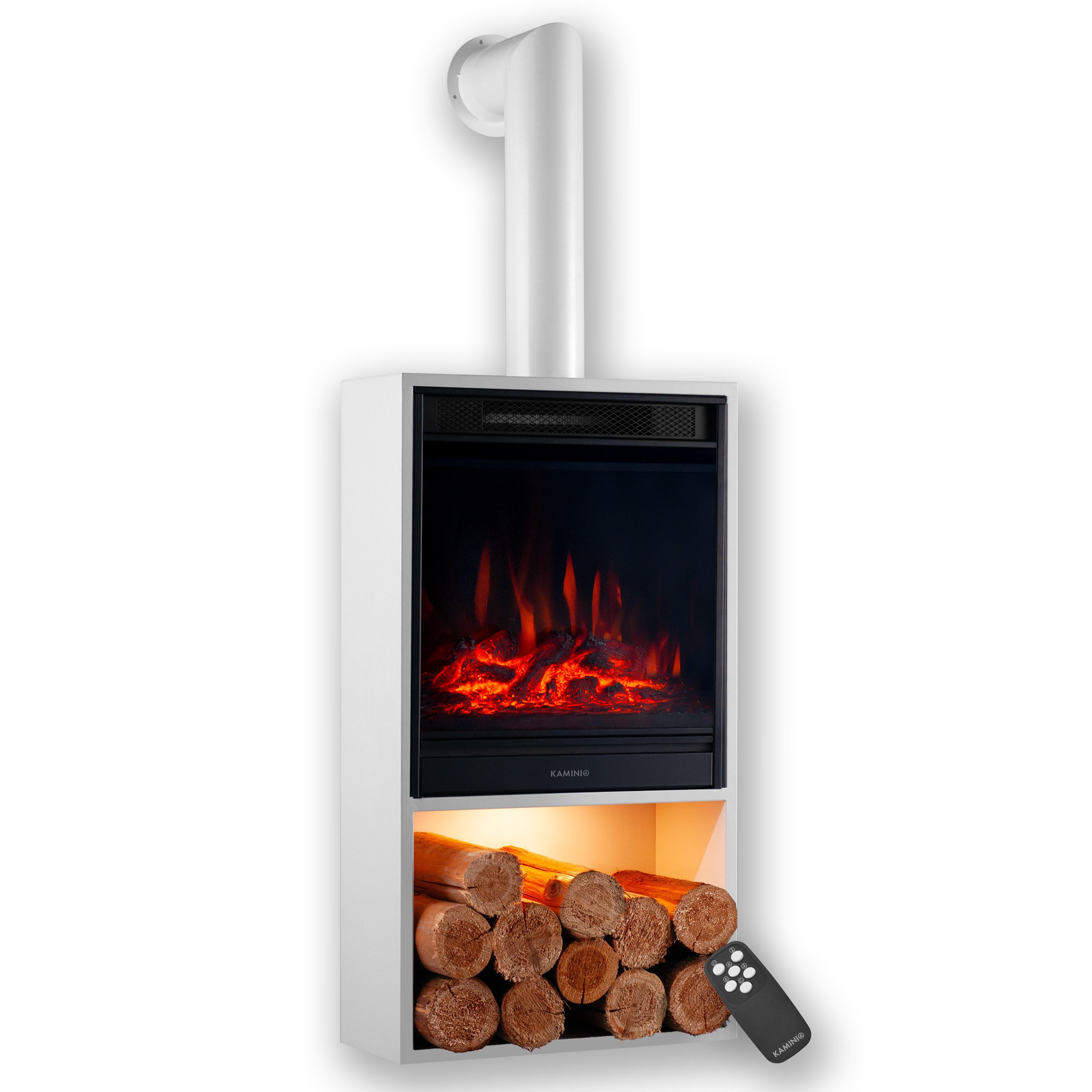 KAMINIO Elektrokamin HUGO, Elektrischer Kamin mit 3D-Flammeneffekt, Heizung 1800W
