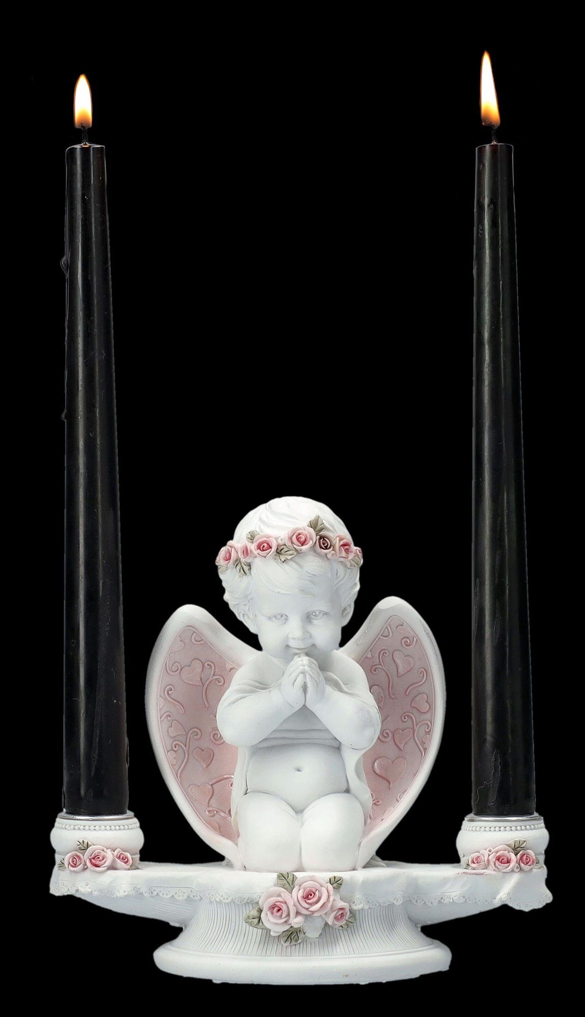 Figuren Shop GmbH Kerzenhalter Kerzenhalter Engel - Putte mit rosa Rosen - günstig online kaufen