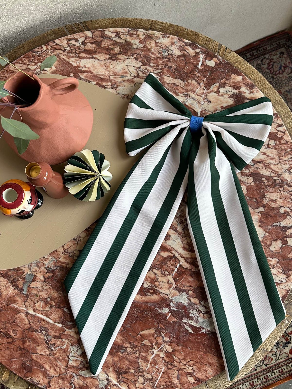 coopz Weihnachtsbaumschleife Weihnachtsschmuck Schleife creme/tannengrün breit gestreift