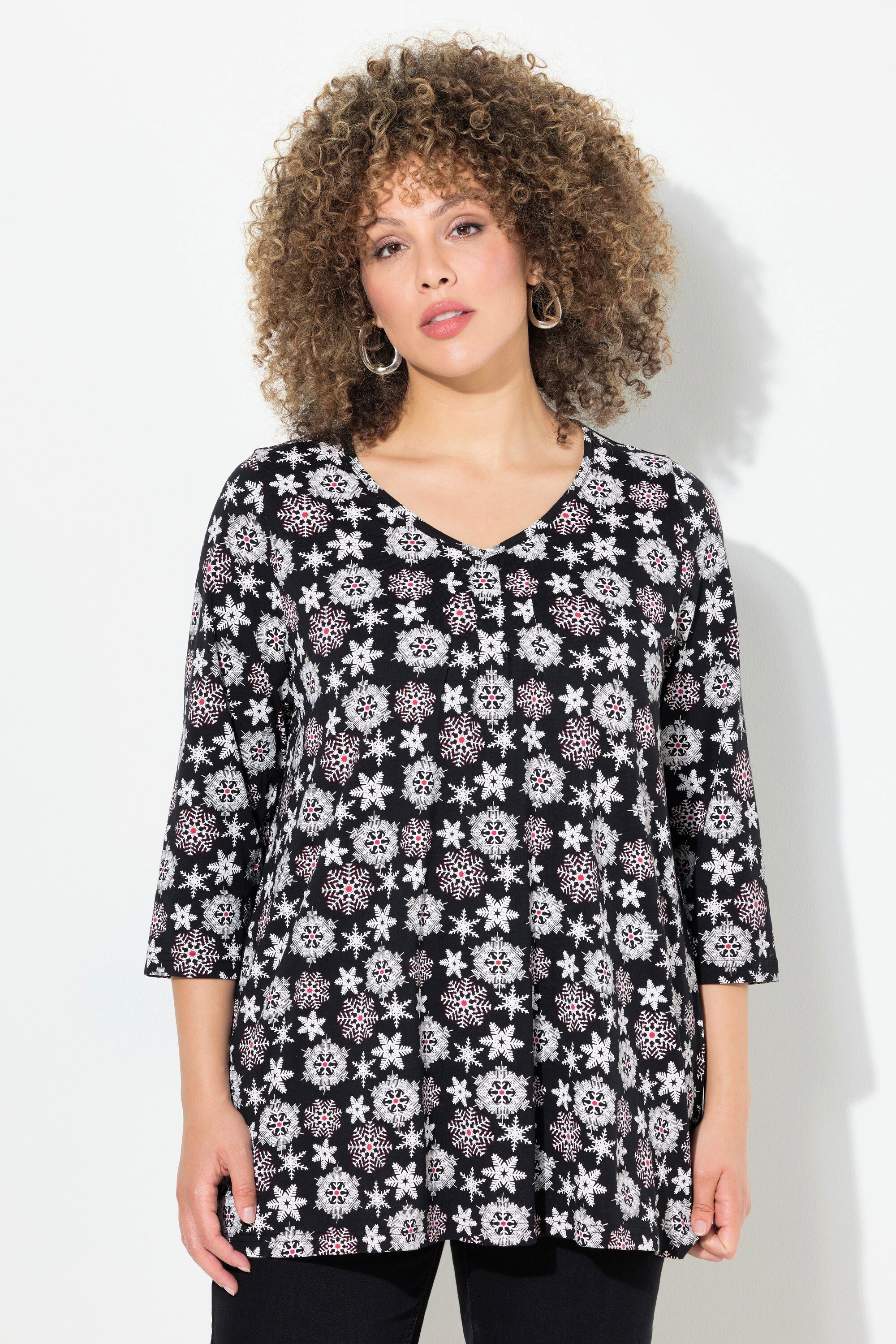 Ulla Popken T-Shirt Shirt Schneeflocken A-Linie günstig online kaufen