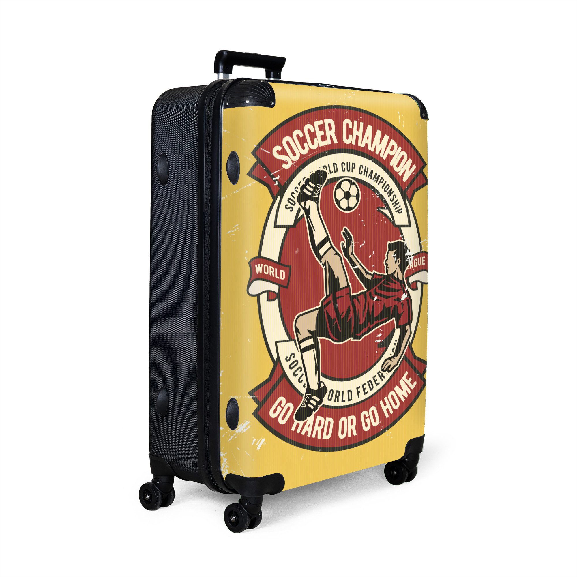 NoBoringSuitcases.com© Kinderkoffer Fußball - Jahrgang - Gelb - Sport 77 cm - 98 L, 8 Rollen, Koffer Groß für 30kg, Trolley, Rollkoffer, Reisekoffer
