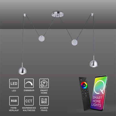 Paul Neuhaus Smarte LED-Leuchte LED Pendellampe Smart Home Q - ADAM CCT, Smart Home, CCT-Farbtemperaturregelung, RGB-Farbwechsel, mit Leuchtmittel, Zugpendel dimmbar per Fernbedienung, Farbwechsel