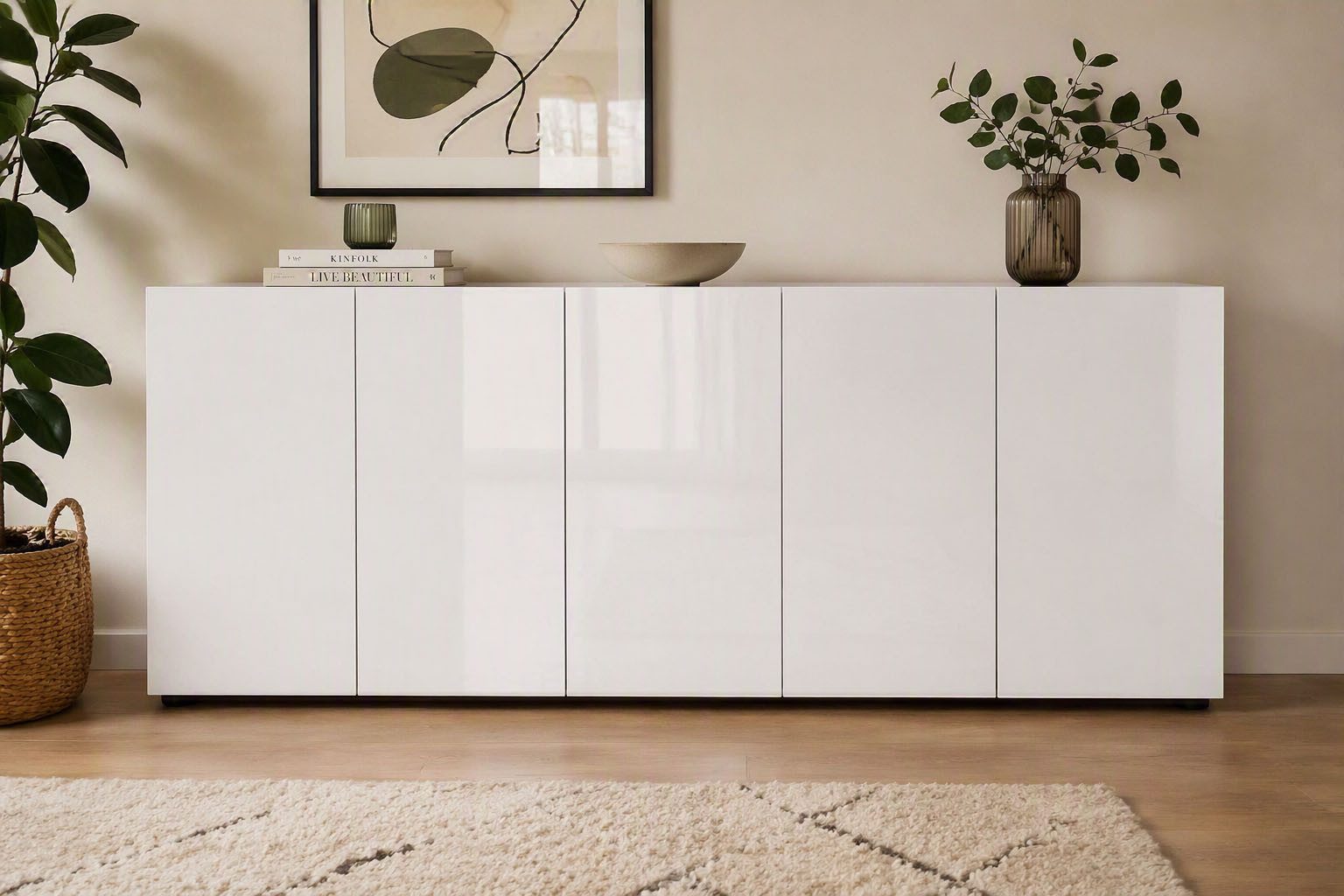 Home affaire Sideboard MISTER – Schrank, Kommode, 225 cm breit, 80 cm hoch, Made in Italy, komplett Hochglanz lackiert, 5 Türen, 6 Fächer