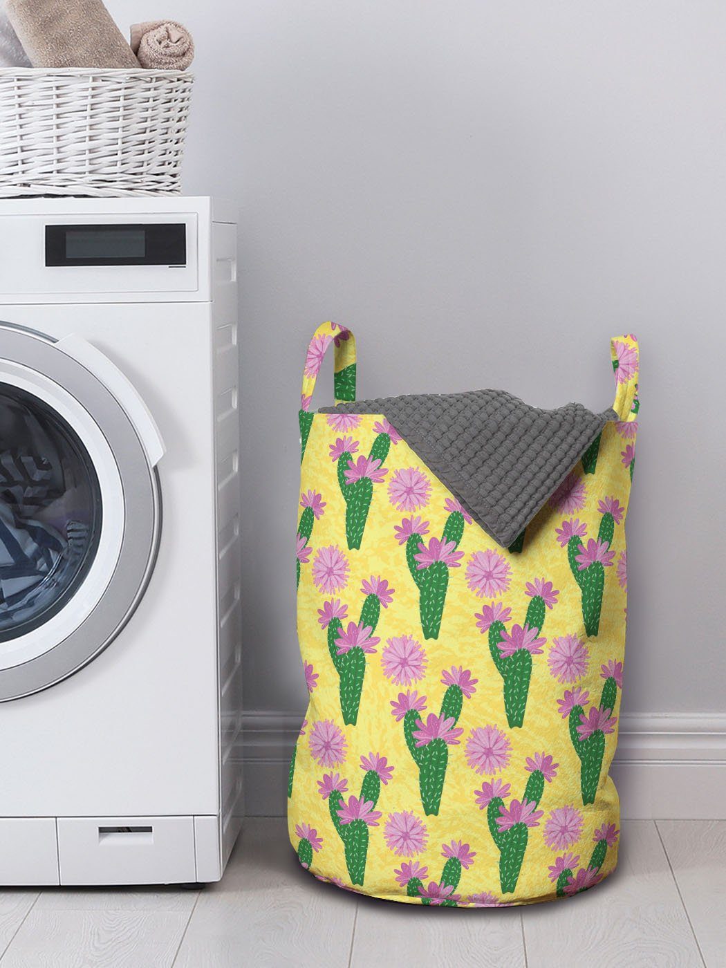 Abakuhaus Wäschesäckchen Wäschekorb mit Griffen für Kordelzugverschluss Waschsalons, mit Botanisch Kaktus Blumen