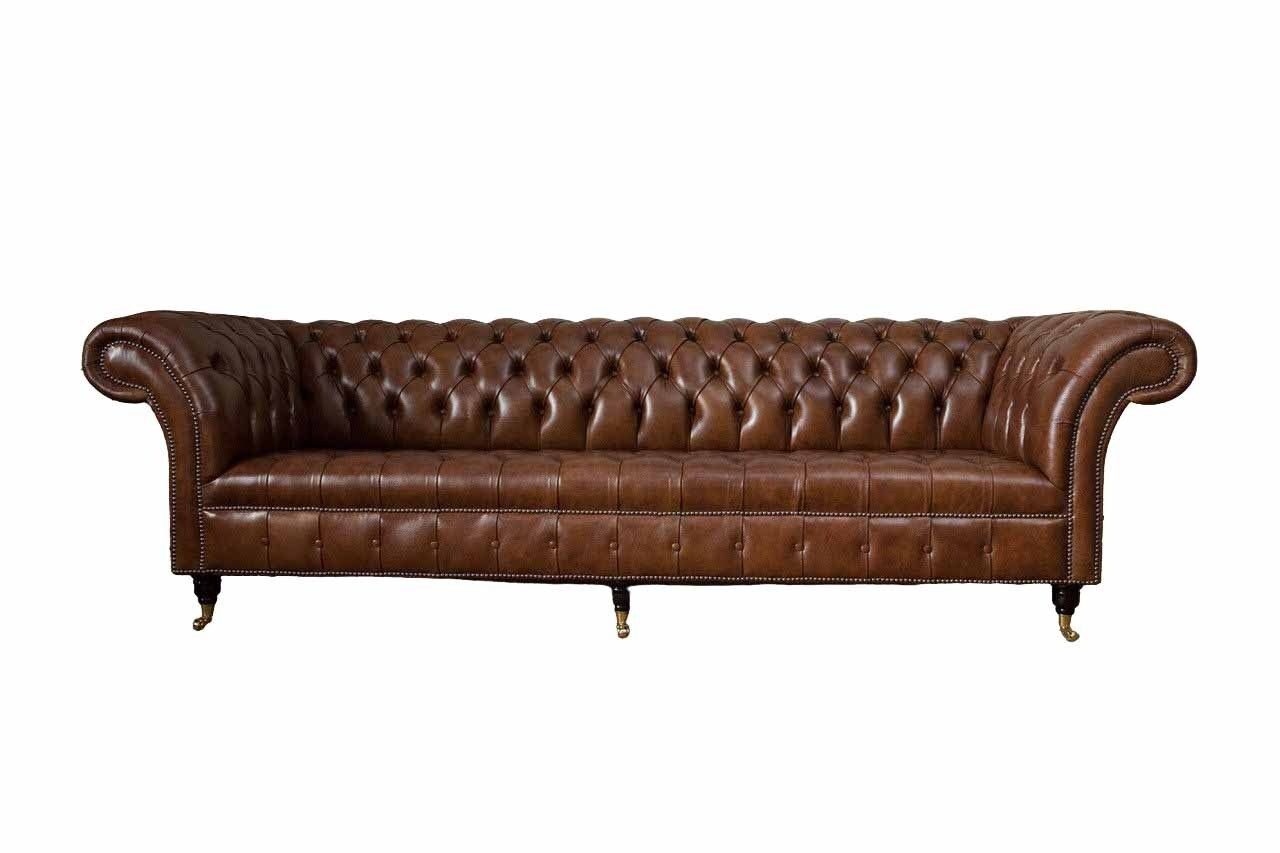 Möbel in 100% 1 Leder Made JVmoebel Chesterfield-Sofa Europa Teile, Design Braun Luxus Sofort, Sofa Chesterfield 4Sitzer