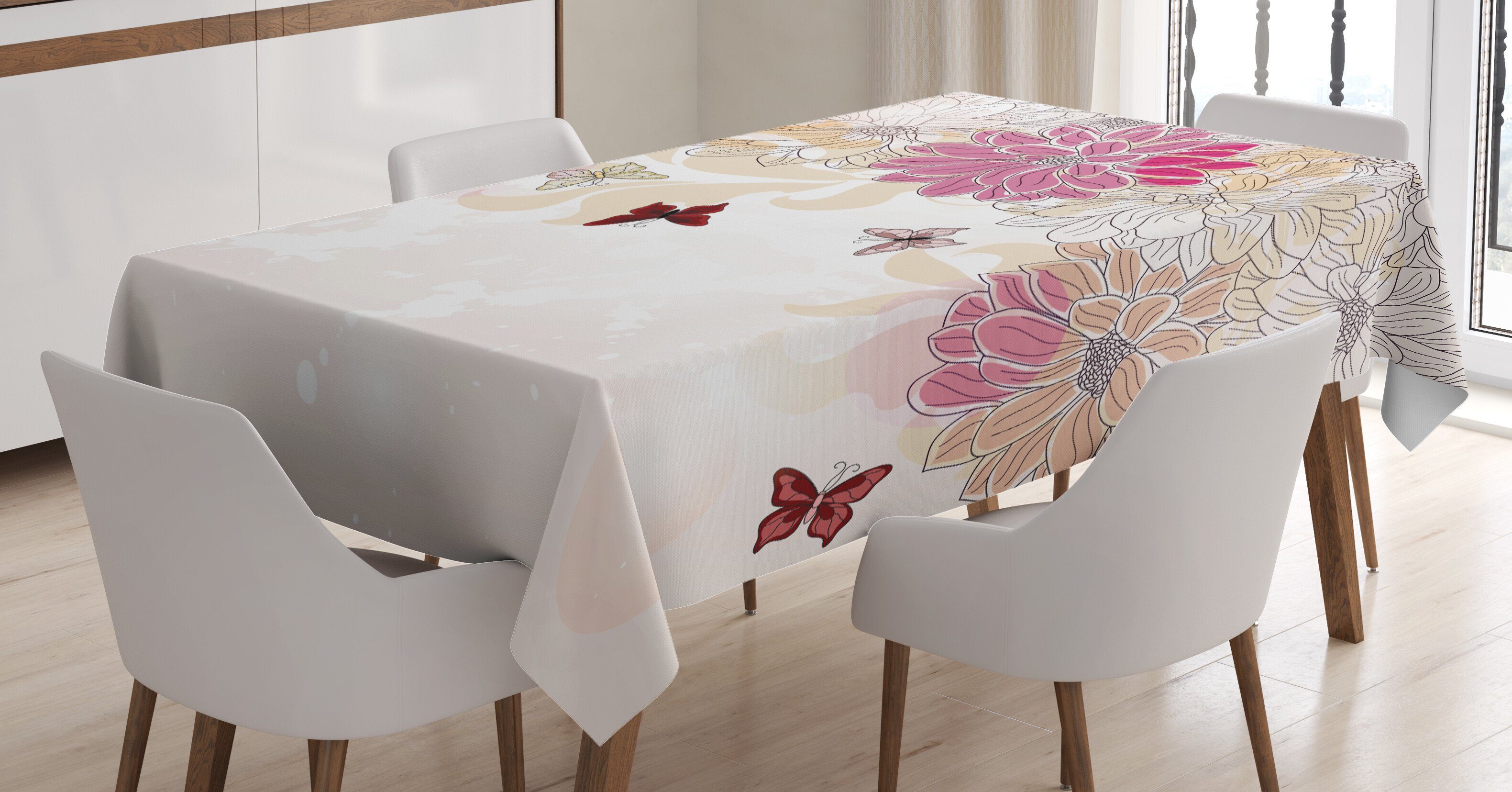 Abakuhaus Tischdecke Farbfest Waschbar Für den Außen Bereich geeignet Klare Farben, Blumen Frühlings-Blumen-Schmetterling