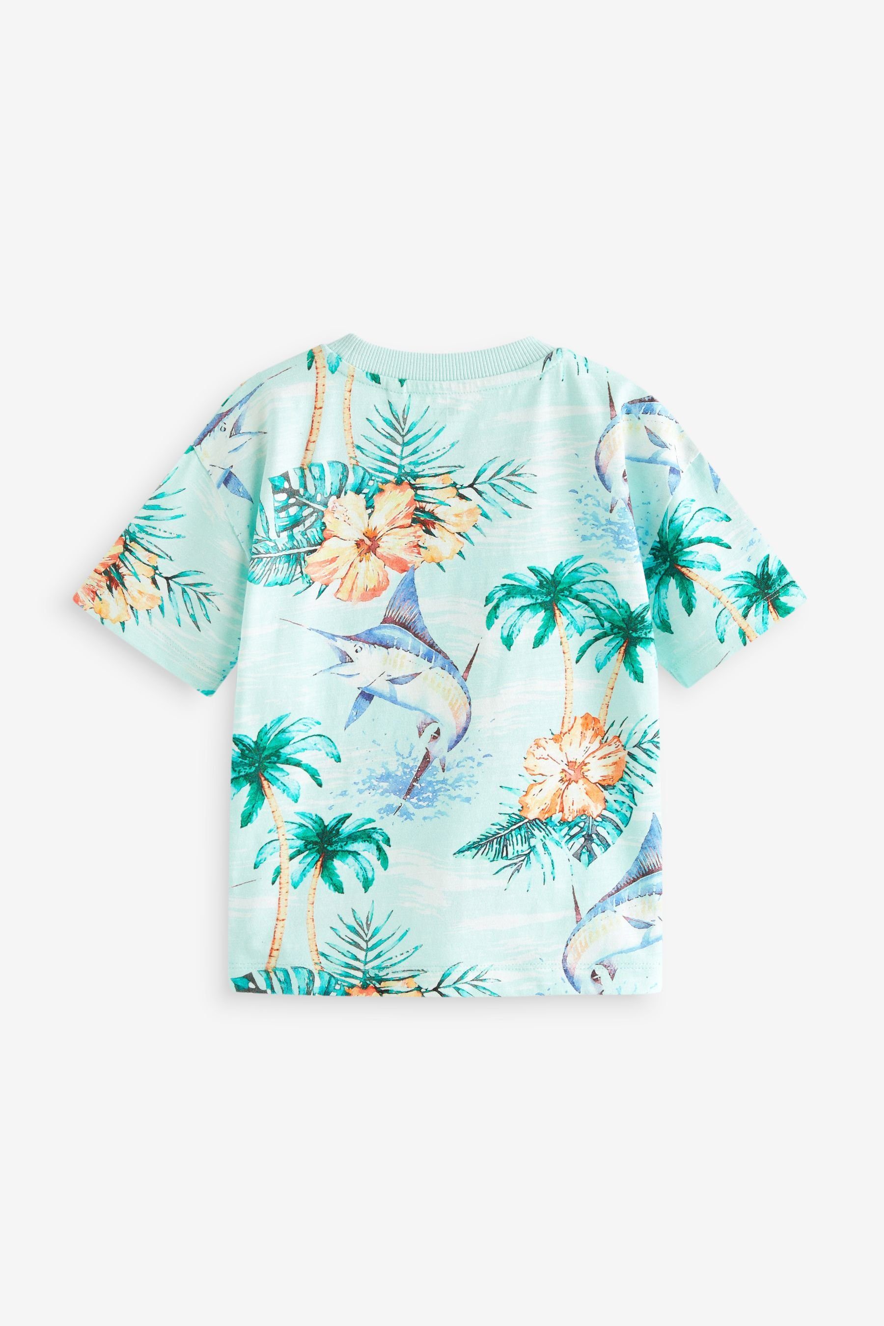 mit kurzen bedruckt T-Shirt T-Shirt Next Blue Ärmeln, Floral Hibiscus durchgehend (1-tlg)