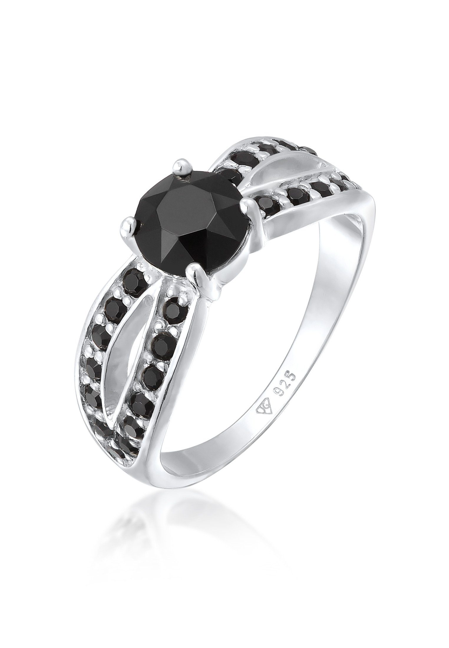 Elli Fingerring Solitär Glamourös Kristall 925 Silber Schwarz | Fingerringe