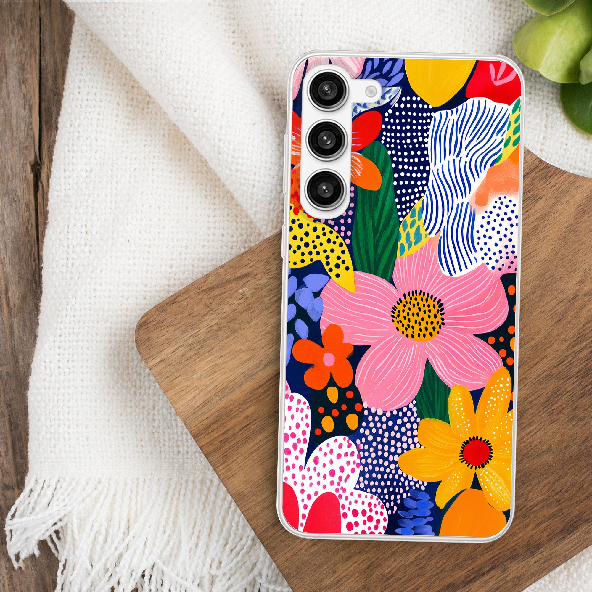 MuchoWow Handyhülle für Samsung Galaxy S23 Plus Bunt - Blumen - Abstrakt - Punkte, Phone Case, Silikon, Schutzhülle Dünn