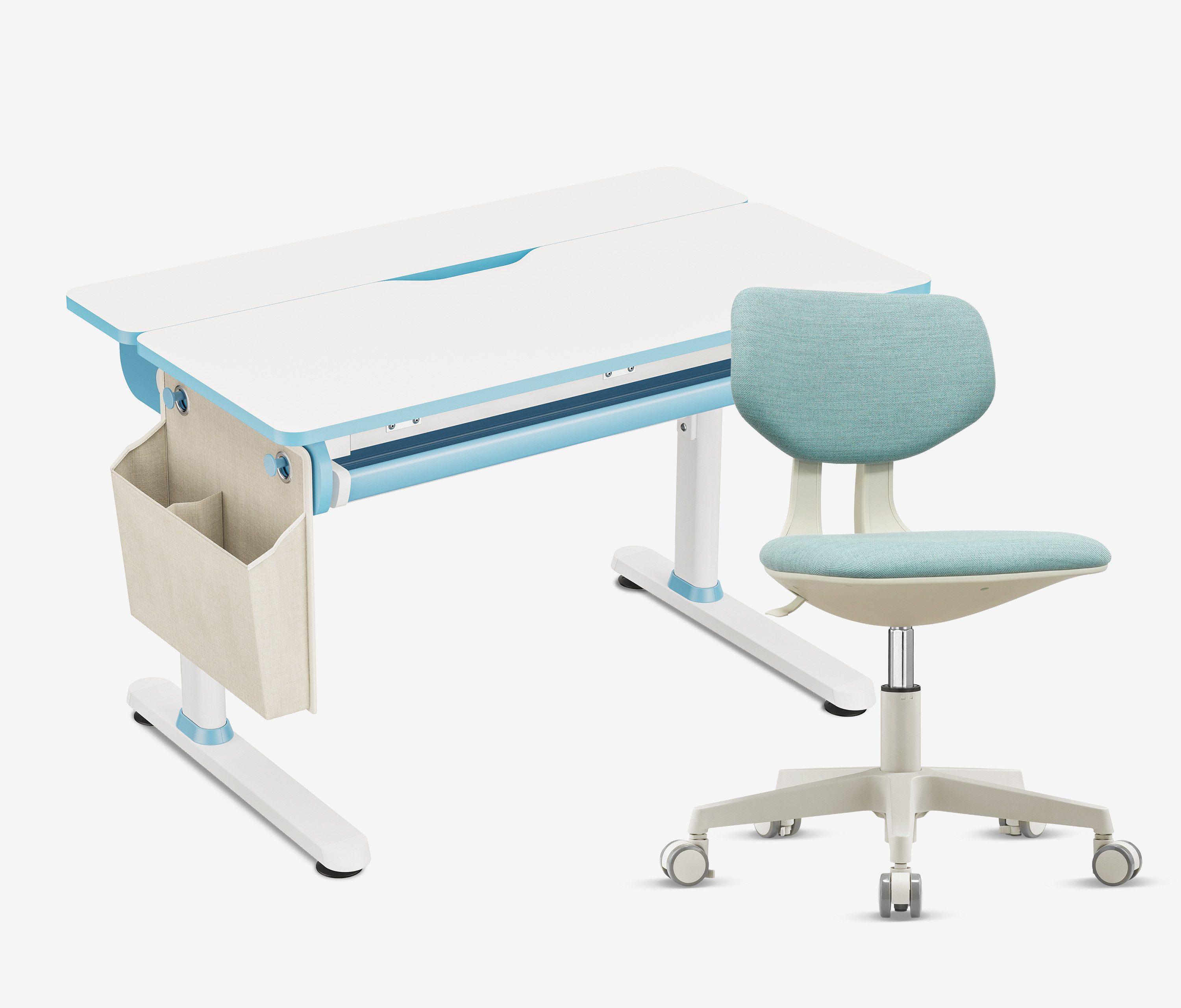 Ergolutions Kinderschreibtisch manuell höhenverstellbar + Stuhl, 5 Jahre Garantie / neigbare Fläche / Einklemmschutz / 100 kg Traglast