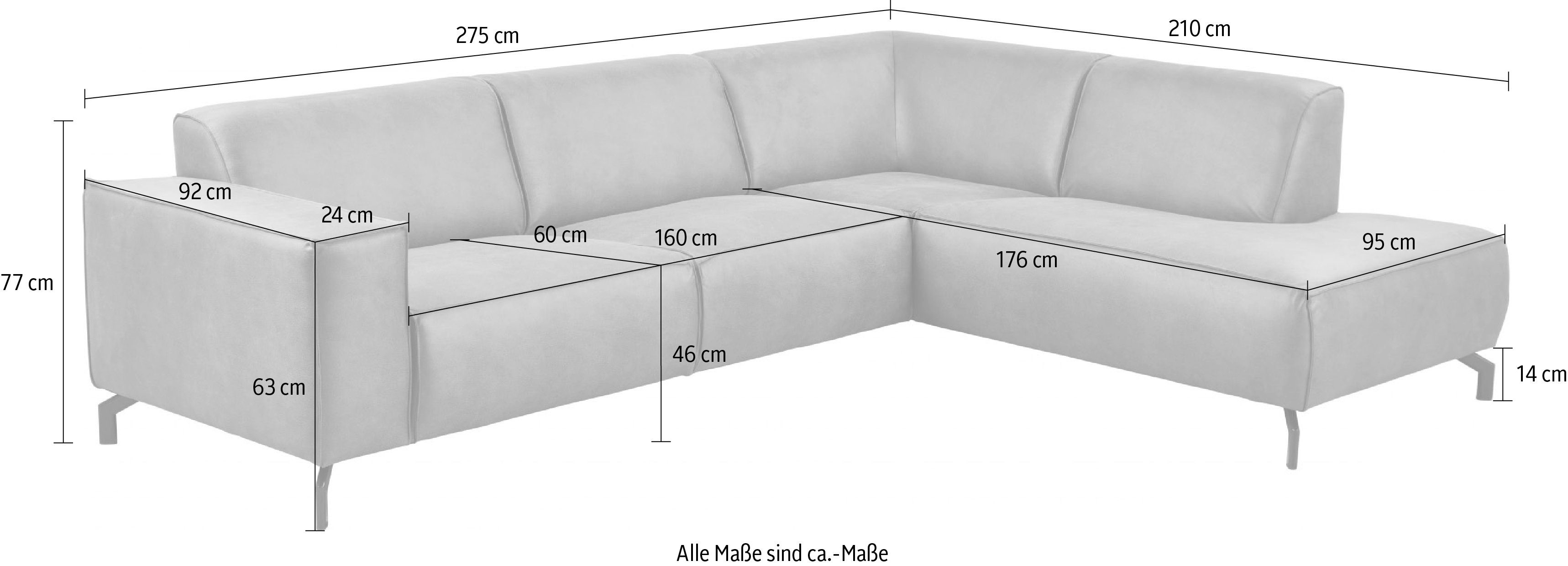 of Lederoptik Ecksofa Lorcan, und Places Strukturstoff Metallfüßen, weichem in schwarzen Style mit