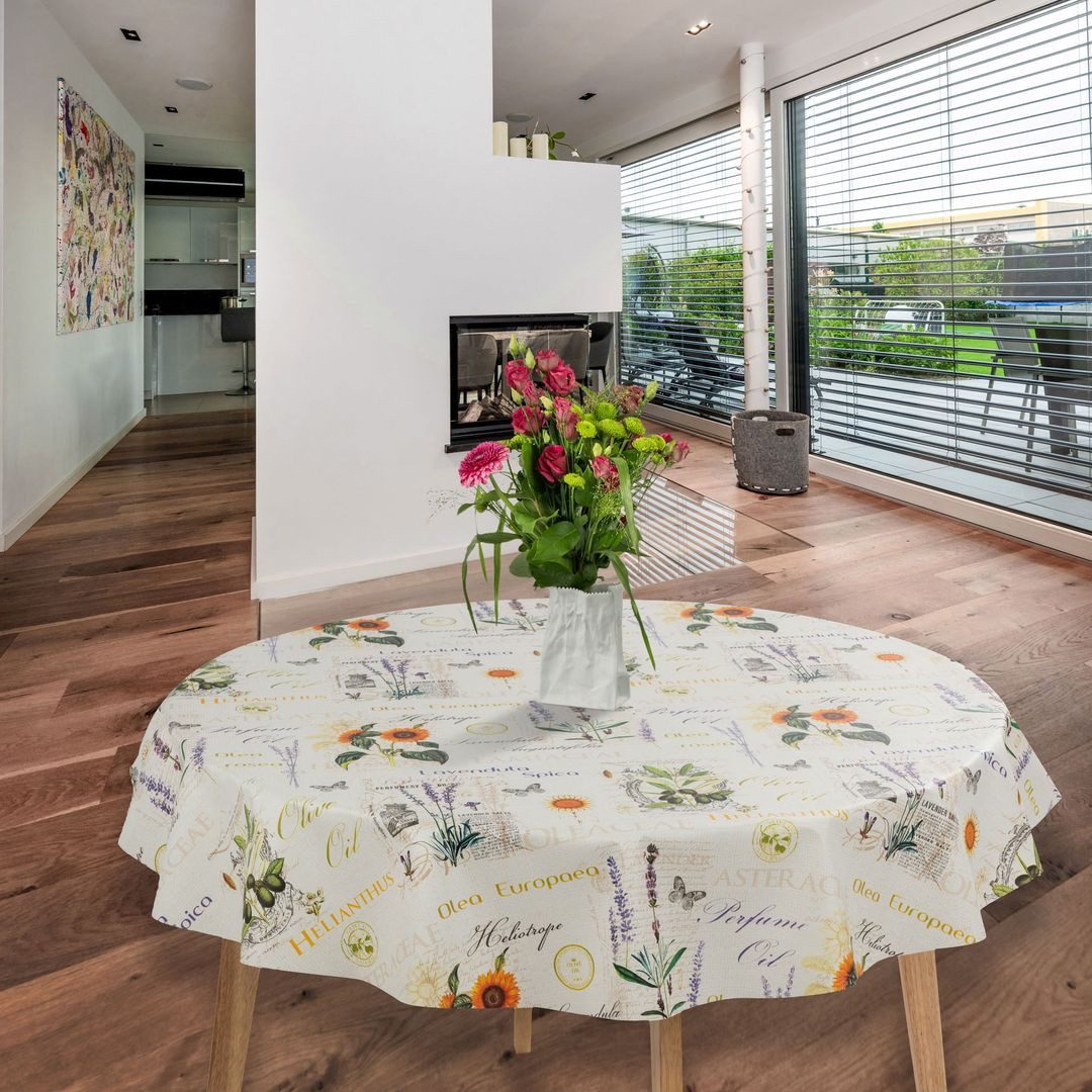 laro Tischdecke Wachstuch-Tischdecken Abwaschbar Olive Sonnenblume Sommer Rund 140cm