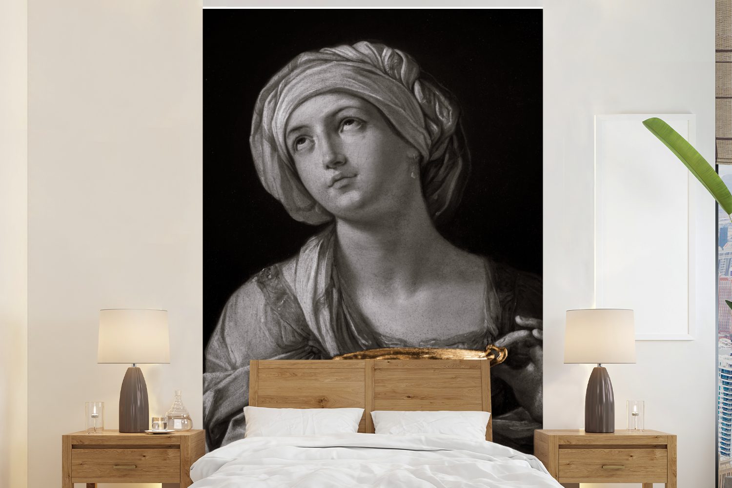 MuchoWow Fototapete Bildnis einer Frau - Guido Reni - Gold, Matt, bedruckt, (3 St), Montagefertig Vinyl Tapete für Wohnzimmer, Wandtapete