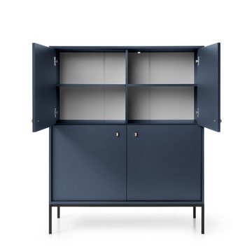 Lomadox Stauraumschrank MALAGA-160 in marineblau, Fußgestell schwarz, goldene Griffe