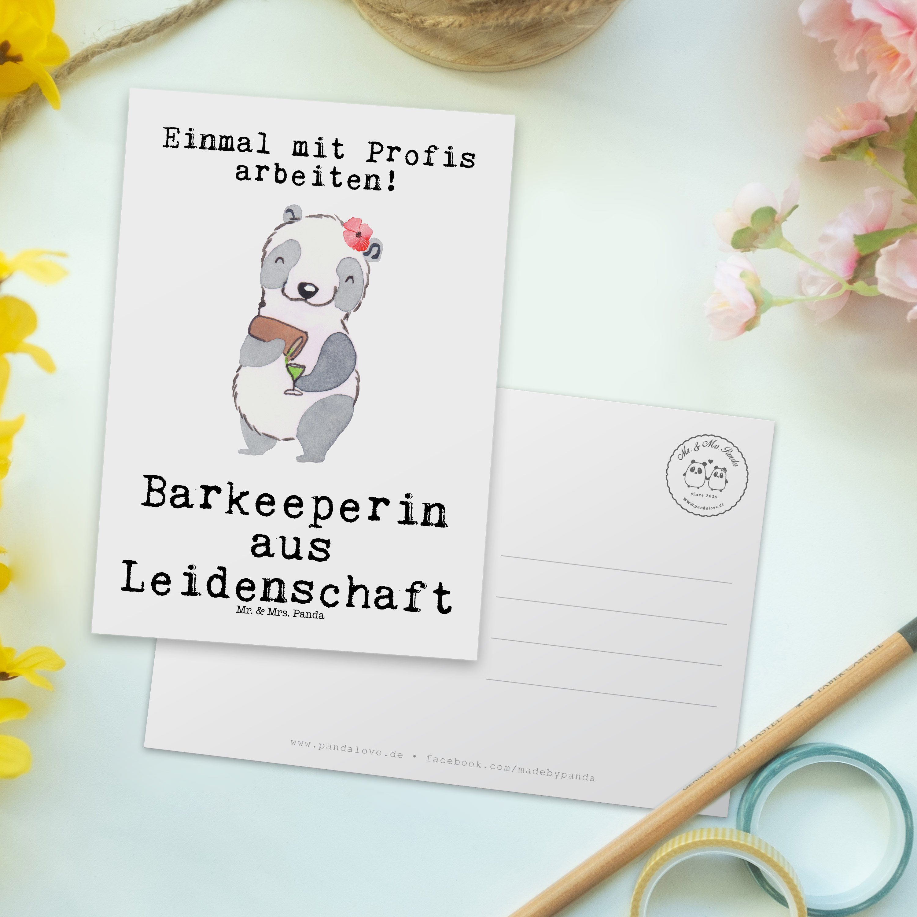 Barkeeperin Panda Mitarbe & Mr. Mrs. Karte, Leidenschaft Beruf, - Weiß Postkarte - aus Geschenk,