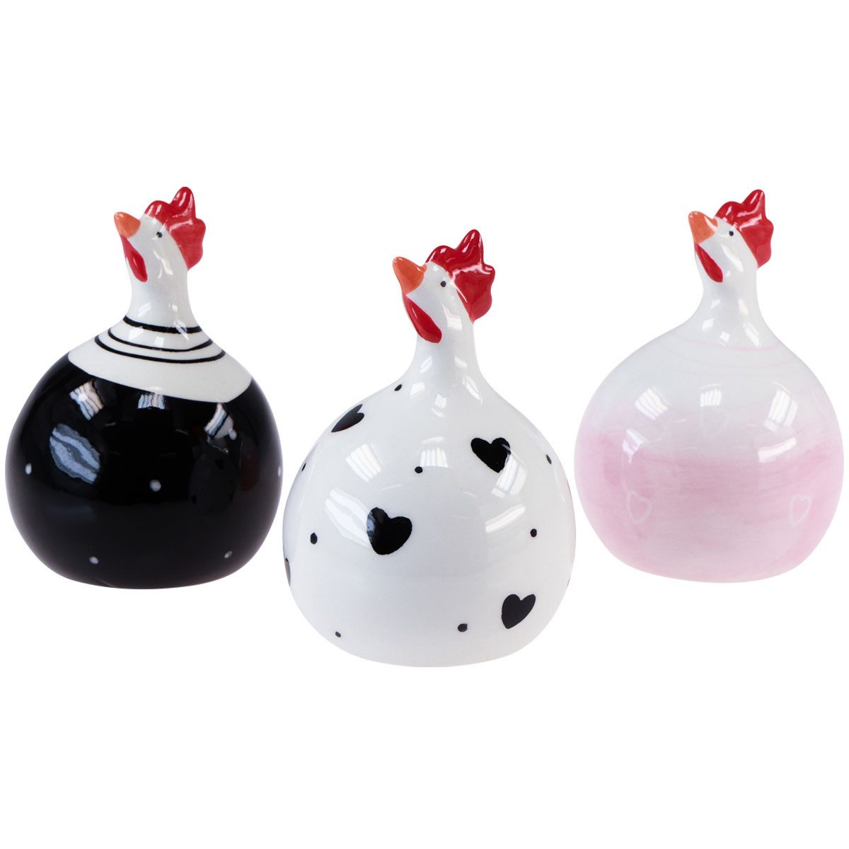 Viana Osterhase Deko Hühner Osterdeko Figuren Hahn Set 11,5cm 3er Pack Keramik