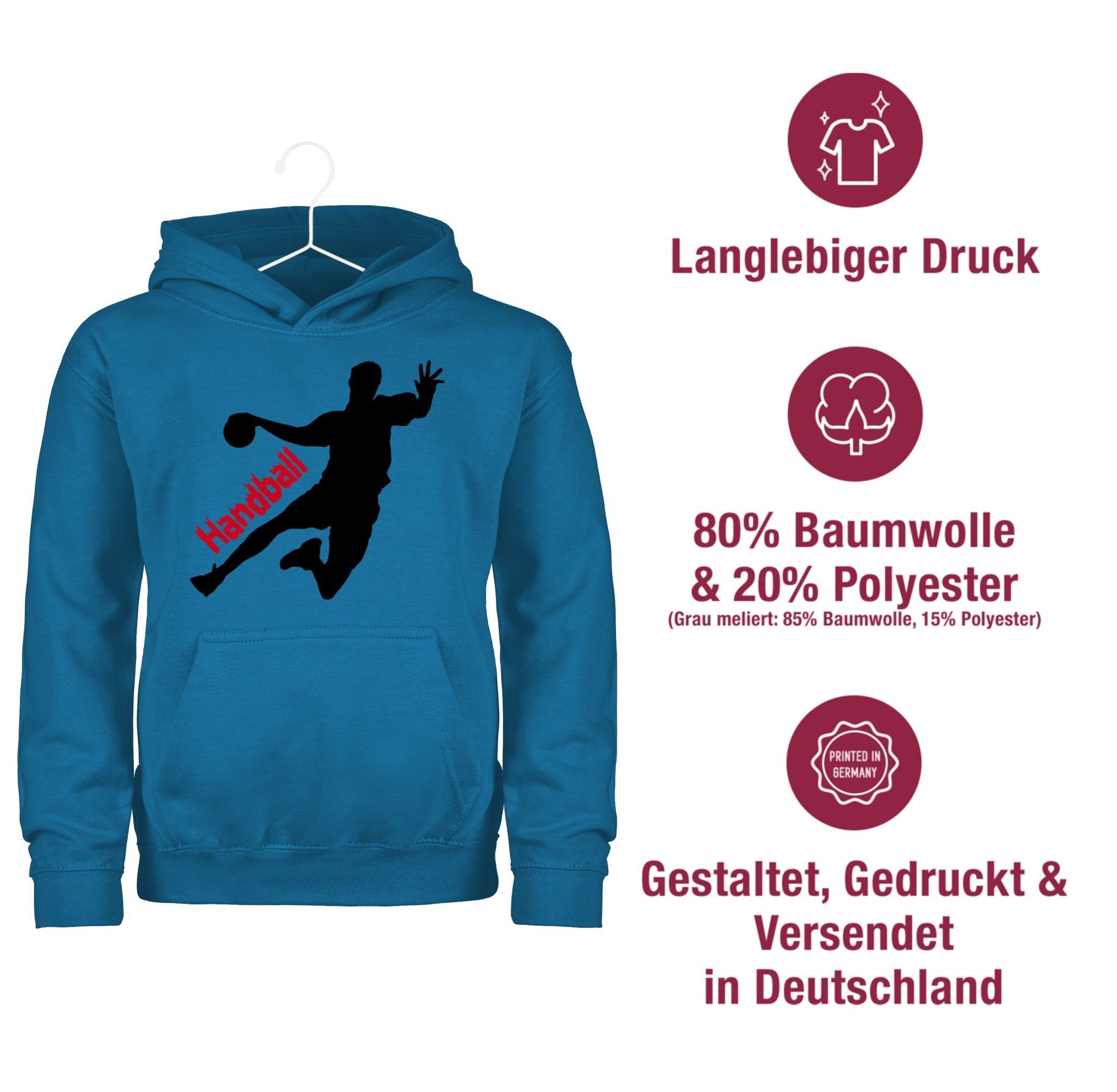 Kleidung mit Schriftzug 1 Hoodie Kinder Himmelblau Handballer Sport Shirtracer