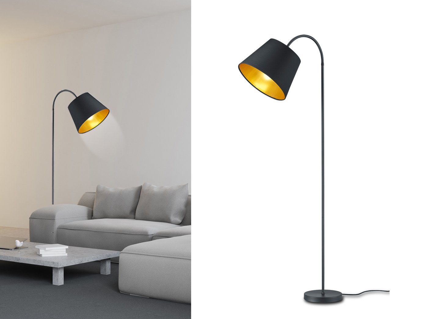 ohne Bogenlampe, Stehlampe Wohnzimmer Esstisch Schwarz-Gold meineWunschleuchte übern Design-Klassiker Leuchtmittel, für