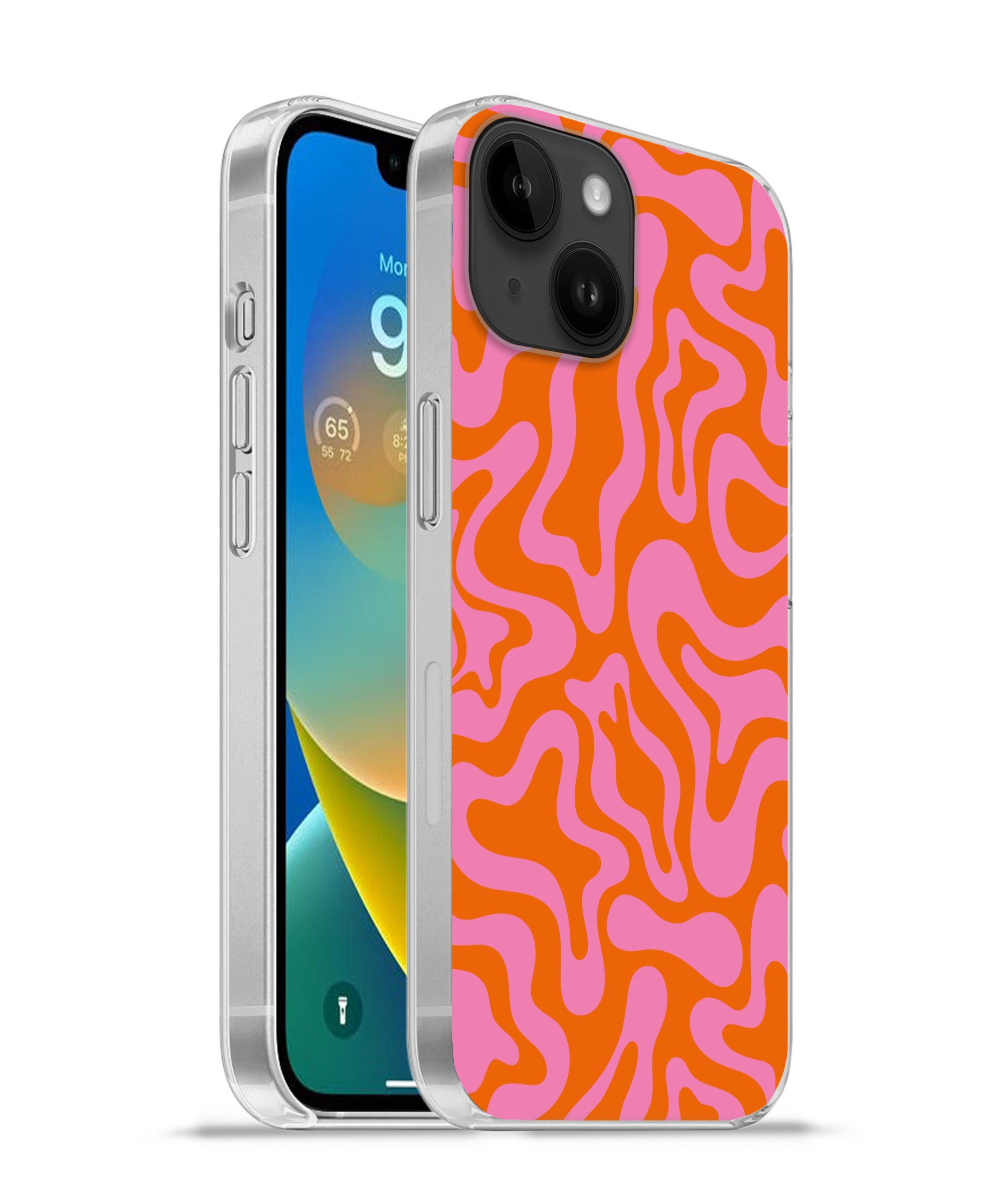 MuchoWow Handyhülle für Apple iPhone 14 Muster - Rosa - Orange - Abstrakt - Modern, Smartphone-Bumper, Print, Handy Schutzhülle Dünn