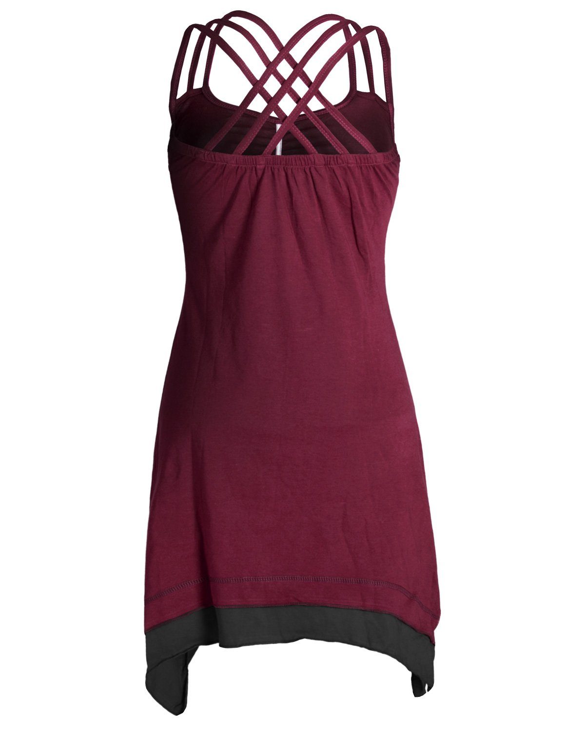 Vishes Sommerkleid Lagenlook Trägerkleid dunkelrot Zipfeln Hippie, Organic mit Cotton Style Boho Elfen